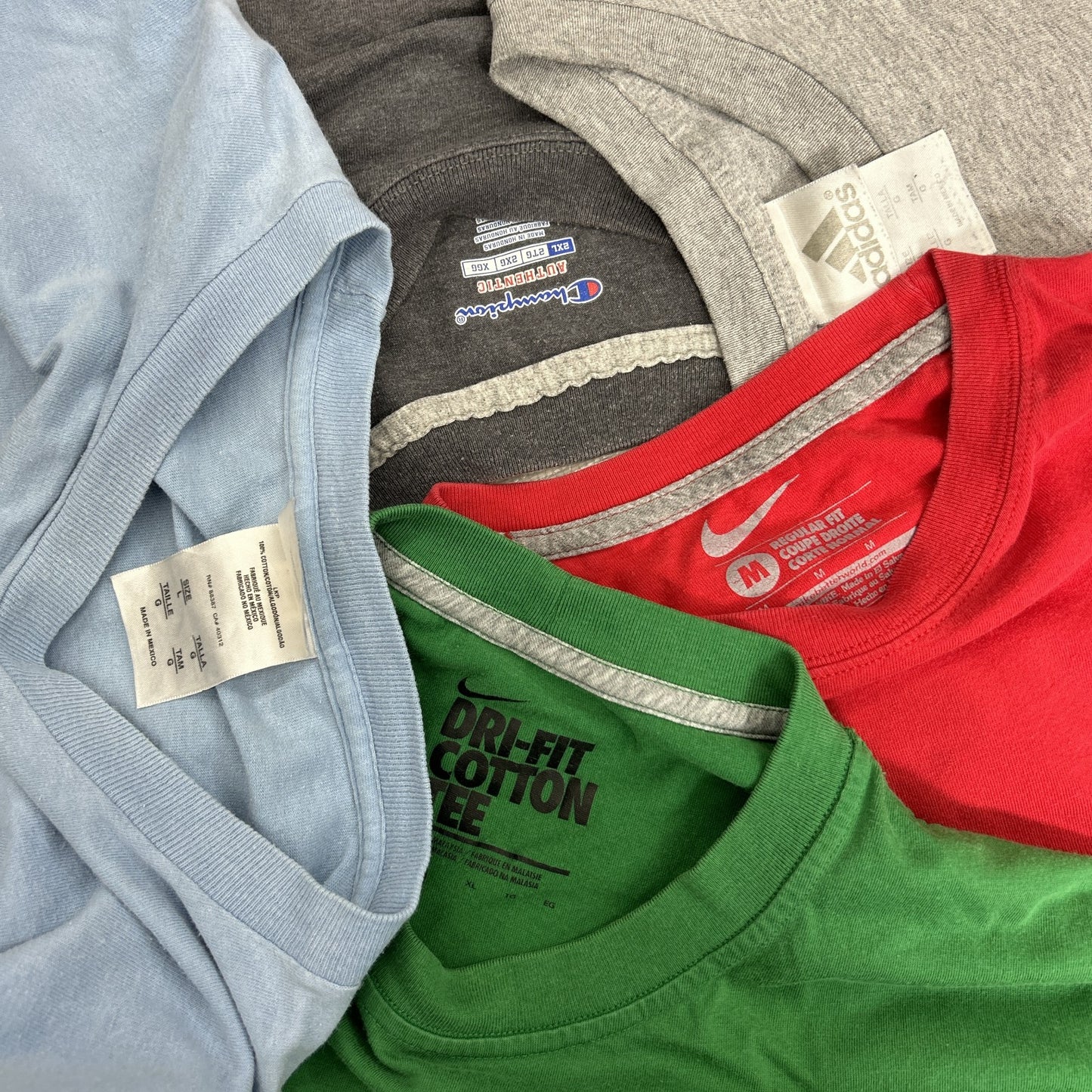 Used clothing wholesale, bulk sale, washed, mixed sports brand short-sleeve T-shirts, 20-piece set (M-4XL), Nike, Adidas, etc.