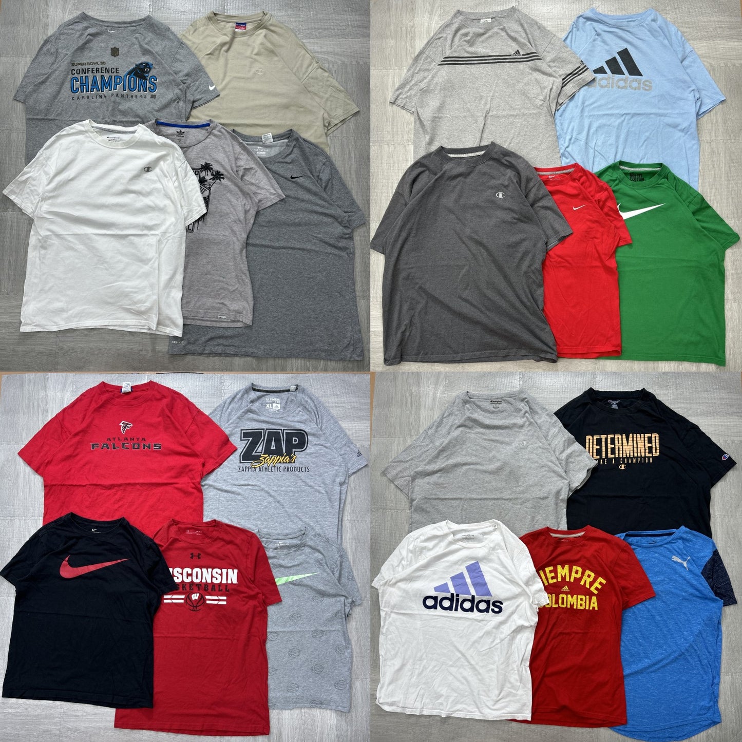 Used clothing wholesale, bulk sale, washed, mixed sports brand short-sleeve T-shirts, 20-piece set (M-4XL), Nike, Adidas, etc.