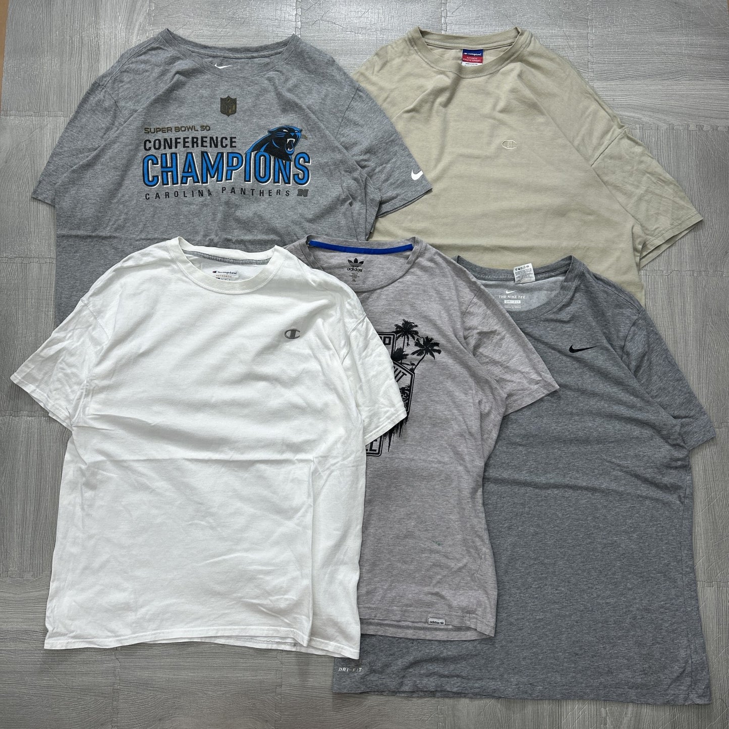 Used clothing wholesale, bulk sale, washed, mixed sports brand short-sleeve T-shirts, 20-piece set (M-4XL), Nike, Adidas, etc.