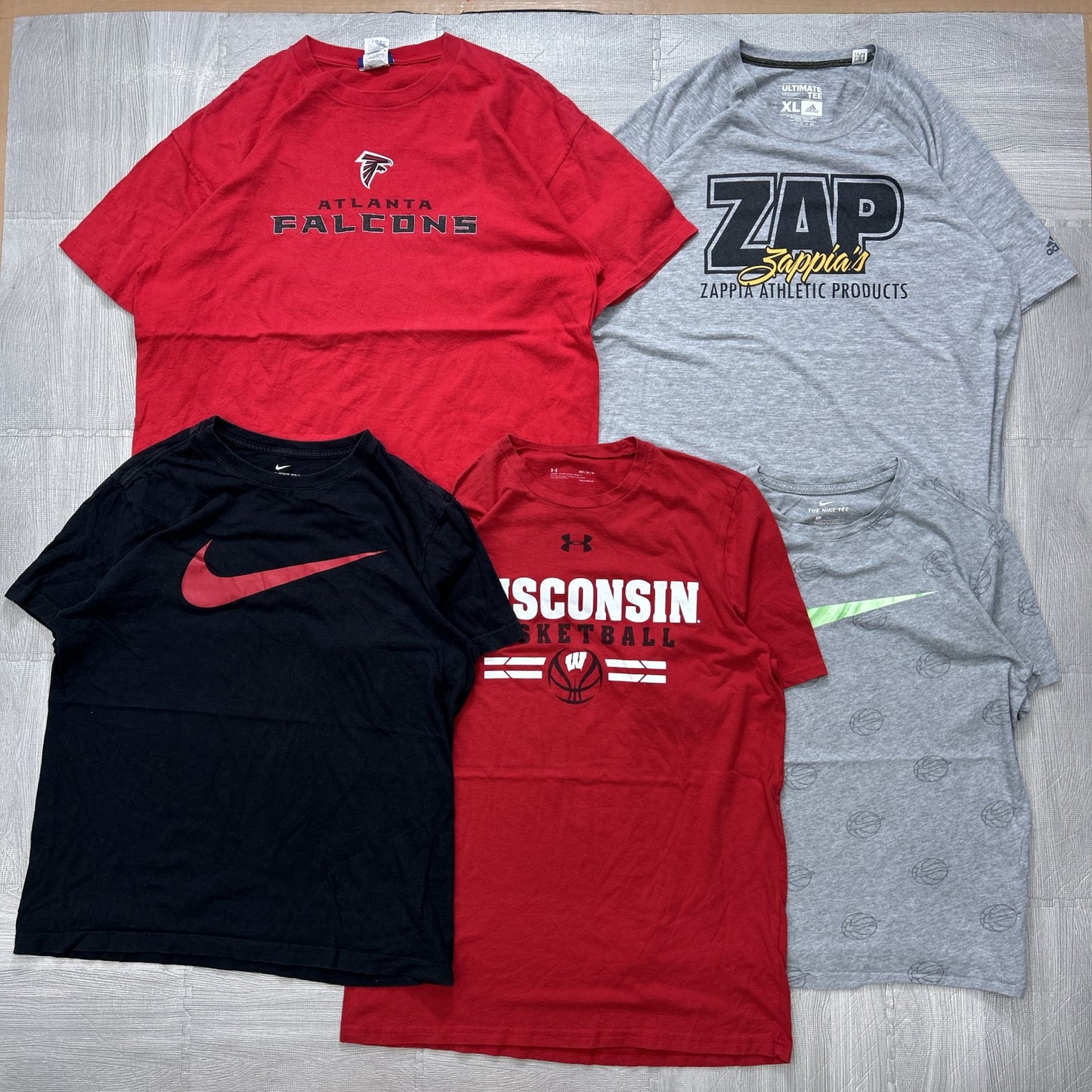 Used clothing wholesale, bulk sale, washed, mixed sports brand short-sleeve T-shirts, 20-piece set (M-4XL), Nike, Adidas, etc.