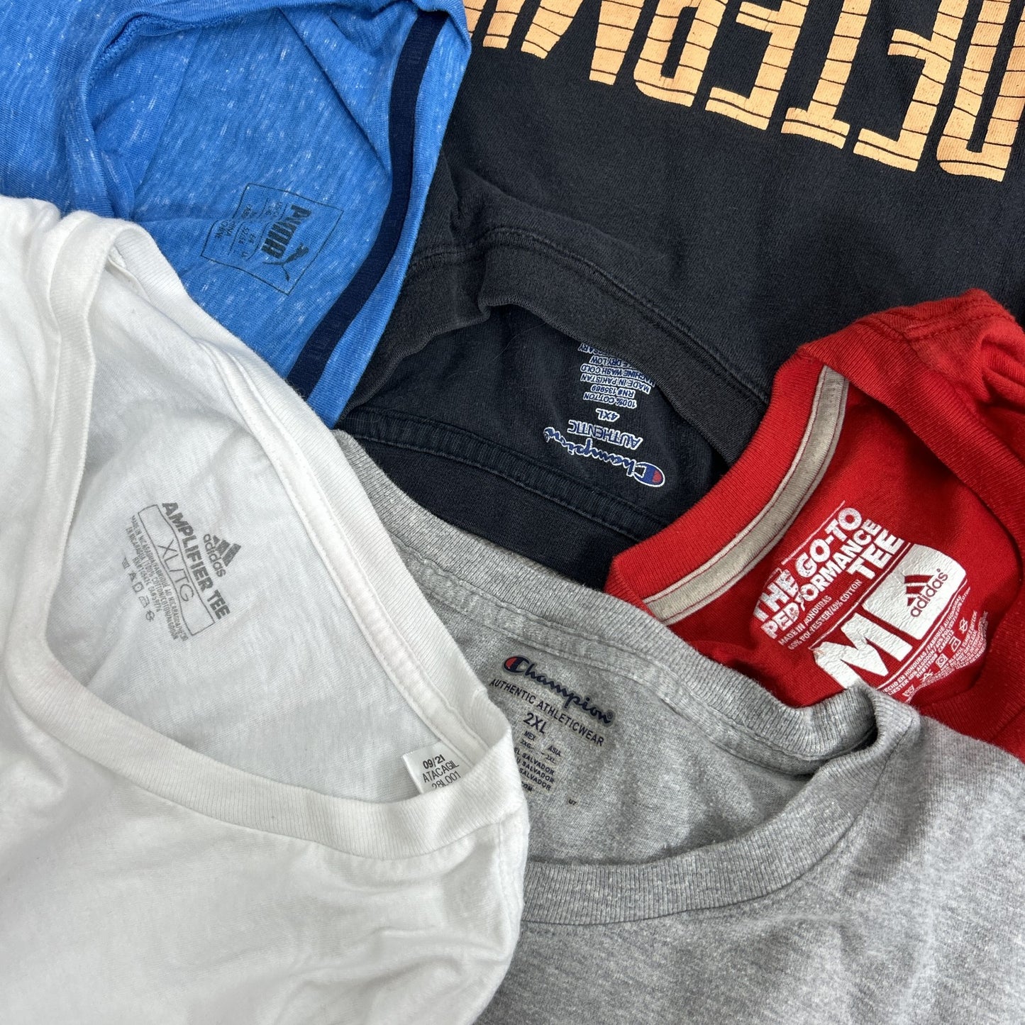 Used clothing wholesale, bulk sale, washed, mixed sports brand short-sleeve T-shirts, 20-piece set (M-4XL), Nike, Adidas, etc.