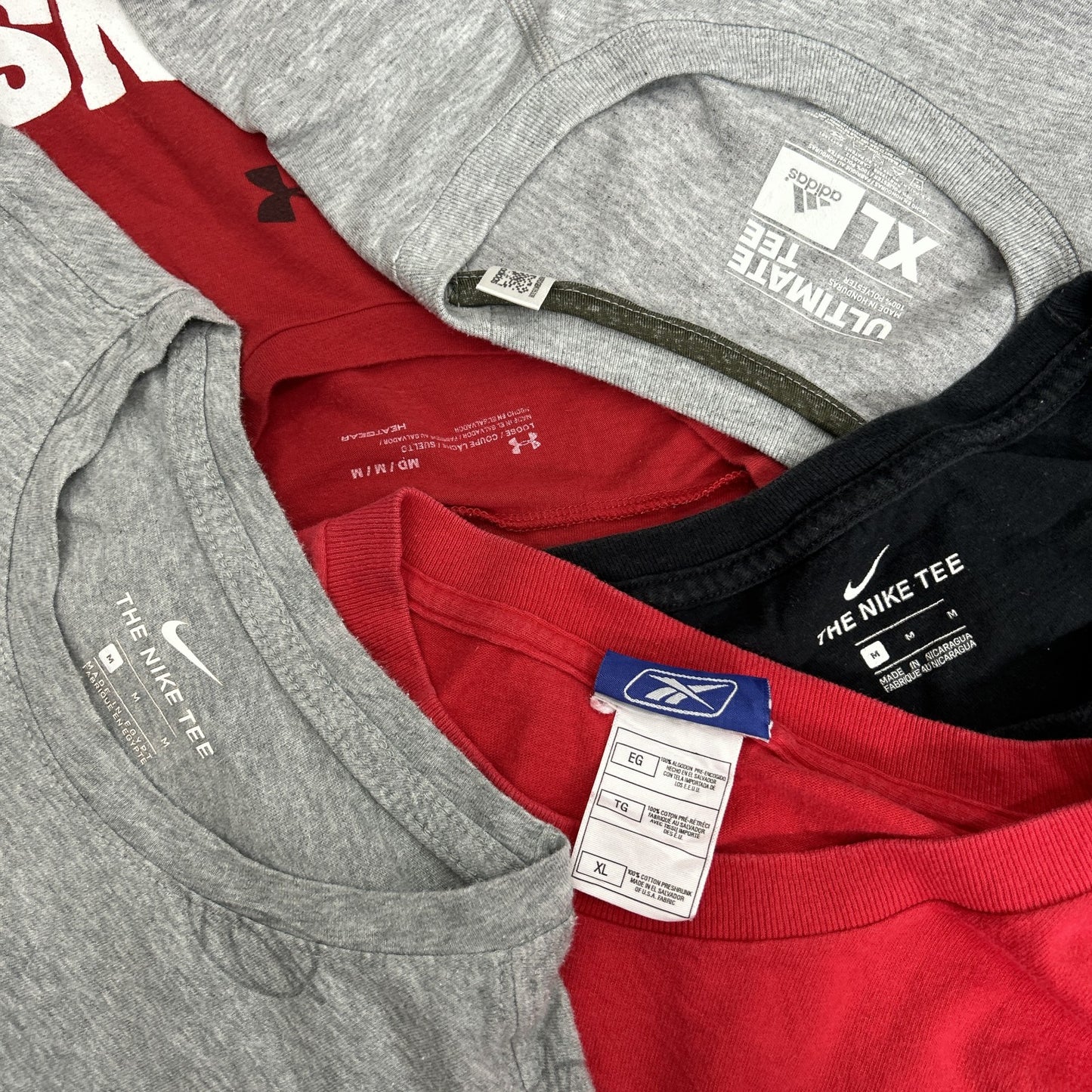 Used clothing wholesale, bulk sale, washed, mixed sports brand short-sleeve T-shirts, 20-piece set (M-4XL), Nike, Adidas, etc.