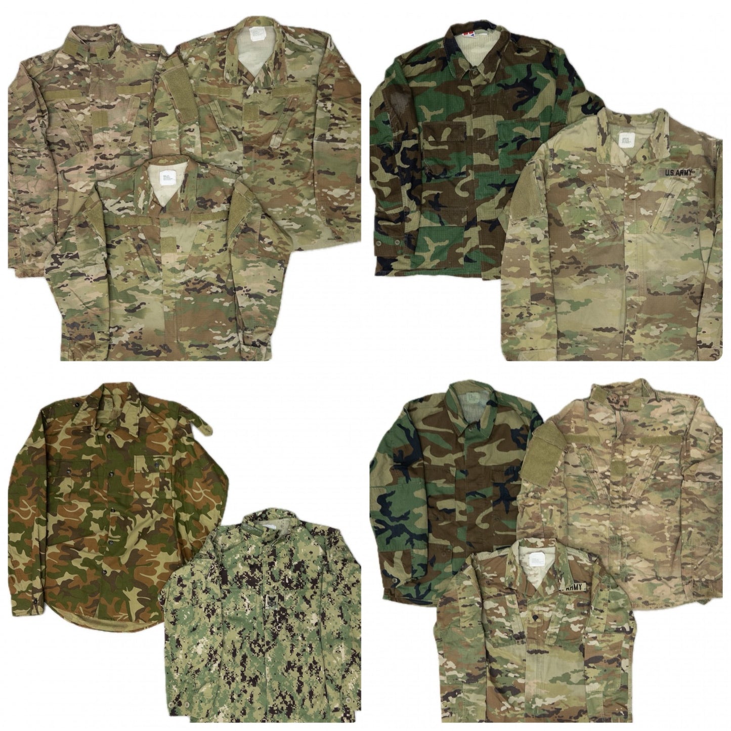 Used Clothing Wholesaler, Bulk Sale, Washed, Military Camouflage BDU Field Jackets, 10-Pack (S-XL), US Military