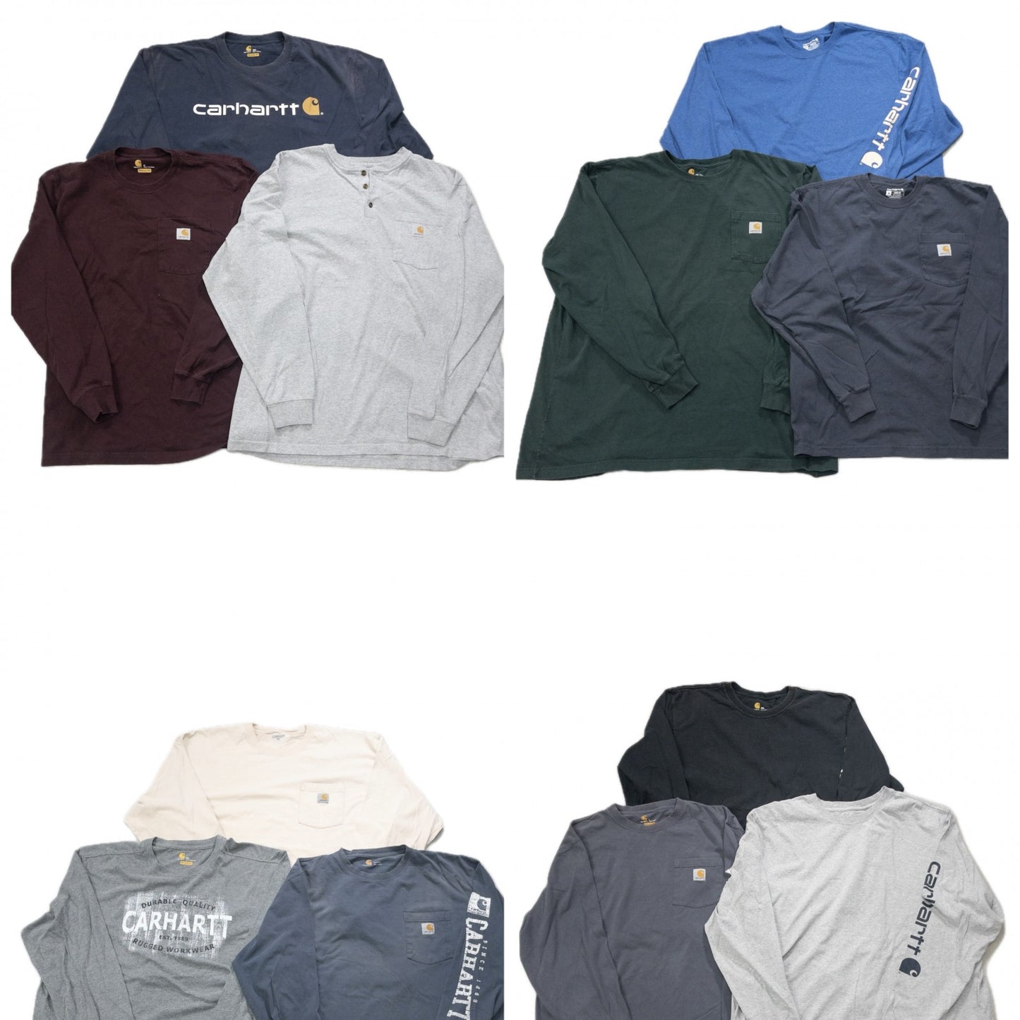 Used Carhartt Long Sleeve T-Shirts (M-XXL) - Set of 12 - Bulk Sale, Washed