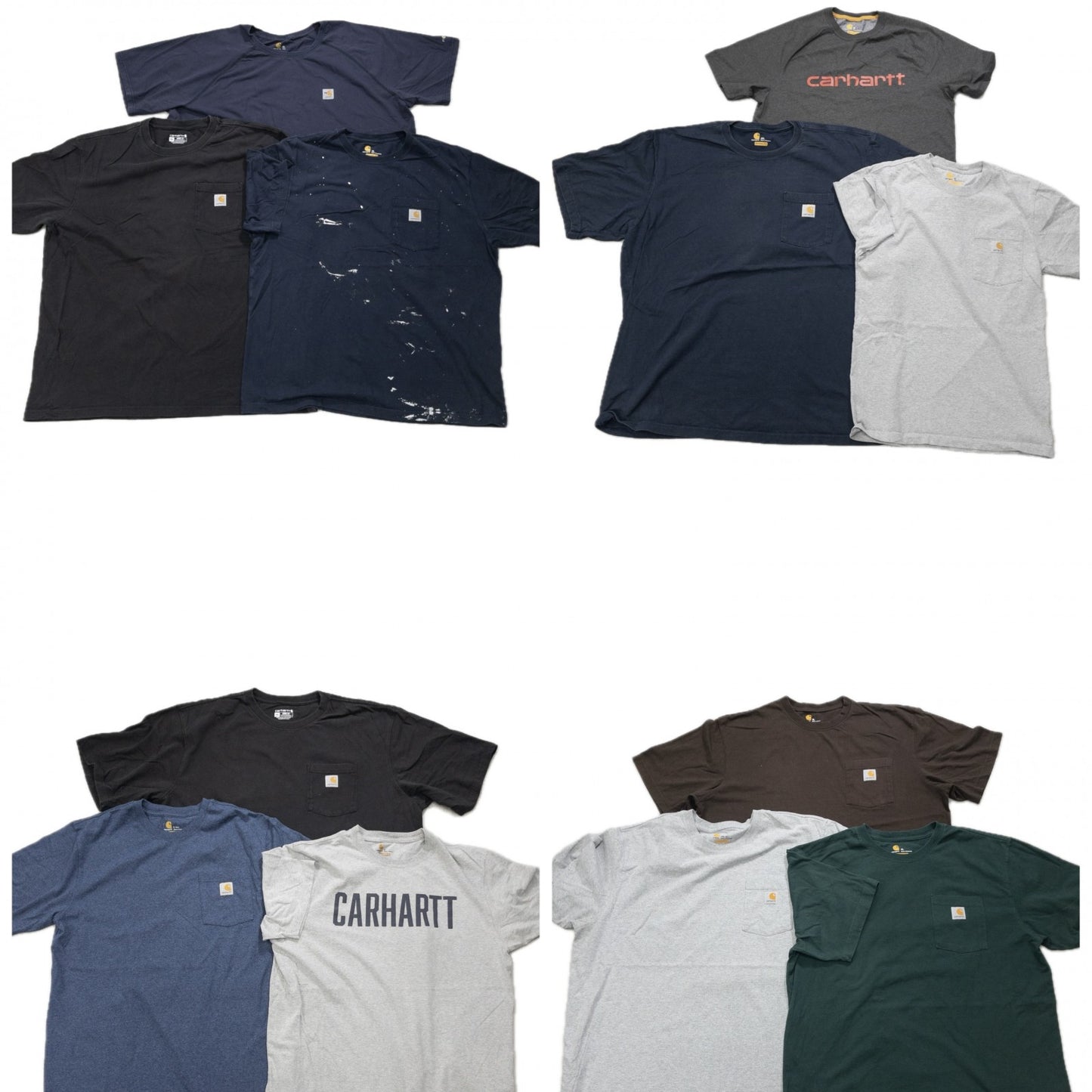 Used Carhartt T-shirts, 12-pack (S-XXL), pre-washed, bulk sale.