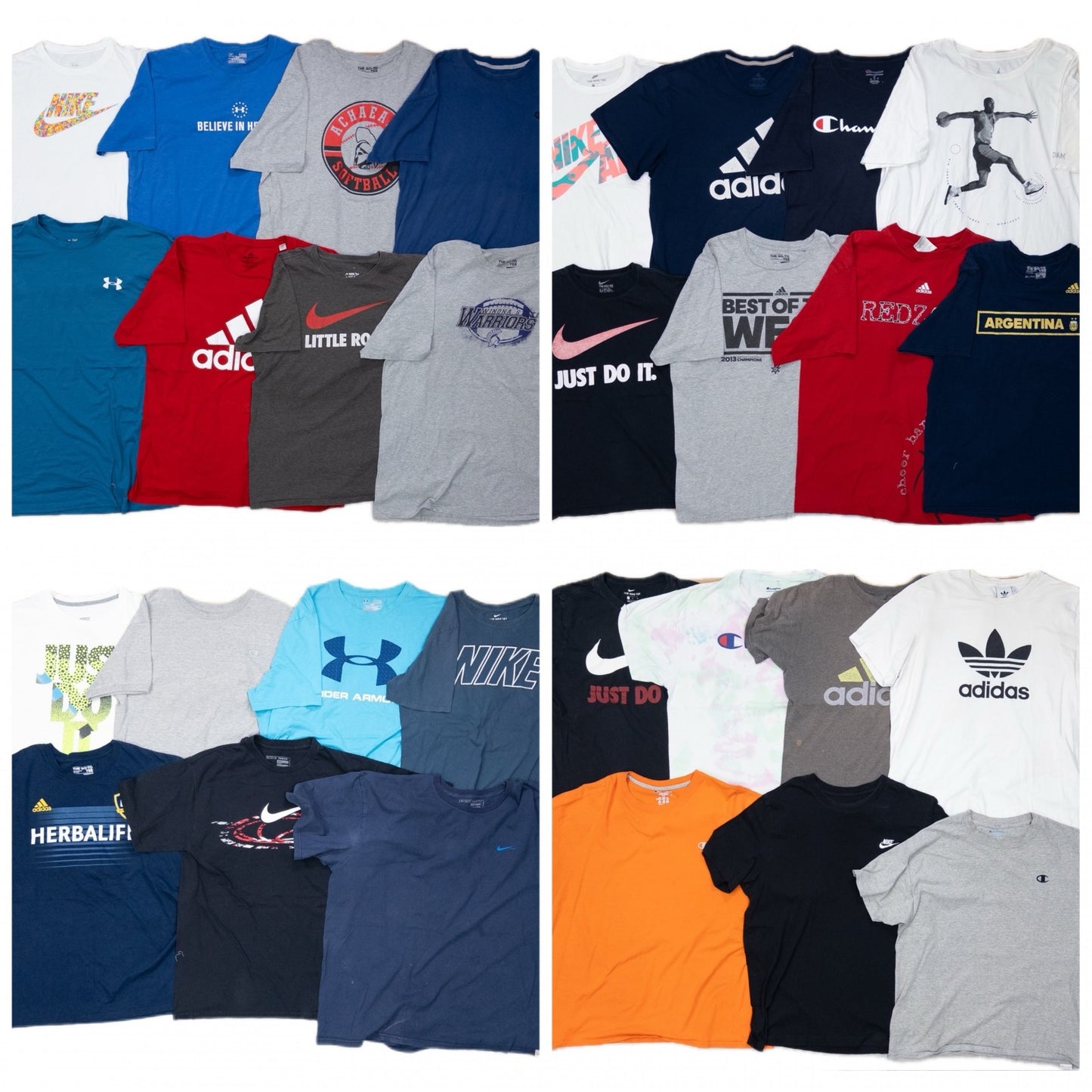 Used Clothing Wholesaler: Bulk Sale of Washed Short Sleeve T-Shirts (30-Count, Mixed Sports Brands) (S-XXXL) Champion, Nike, etc.