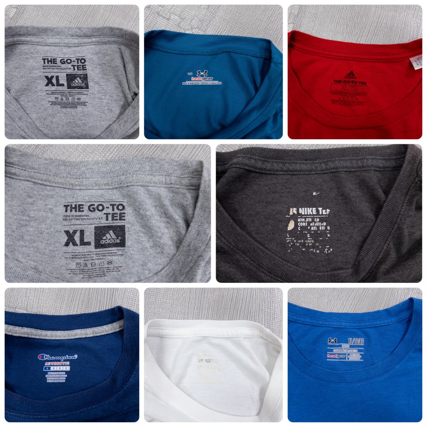 Used Clothing Wholesaler: Bulk Sale of Washed Short Sleeve T-Shirts (30-Count, Mixed Sports Brands) (S-XXXL) Champion, Nike, etc.