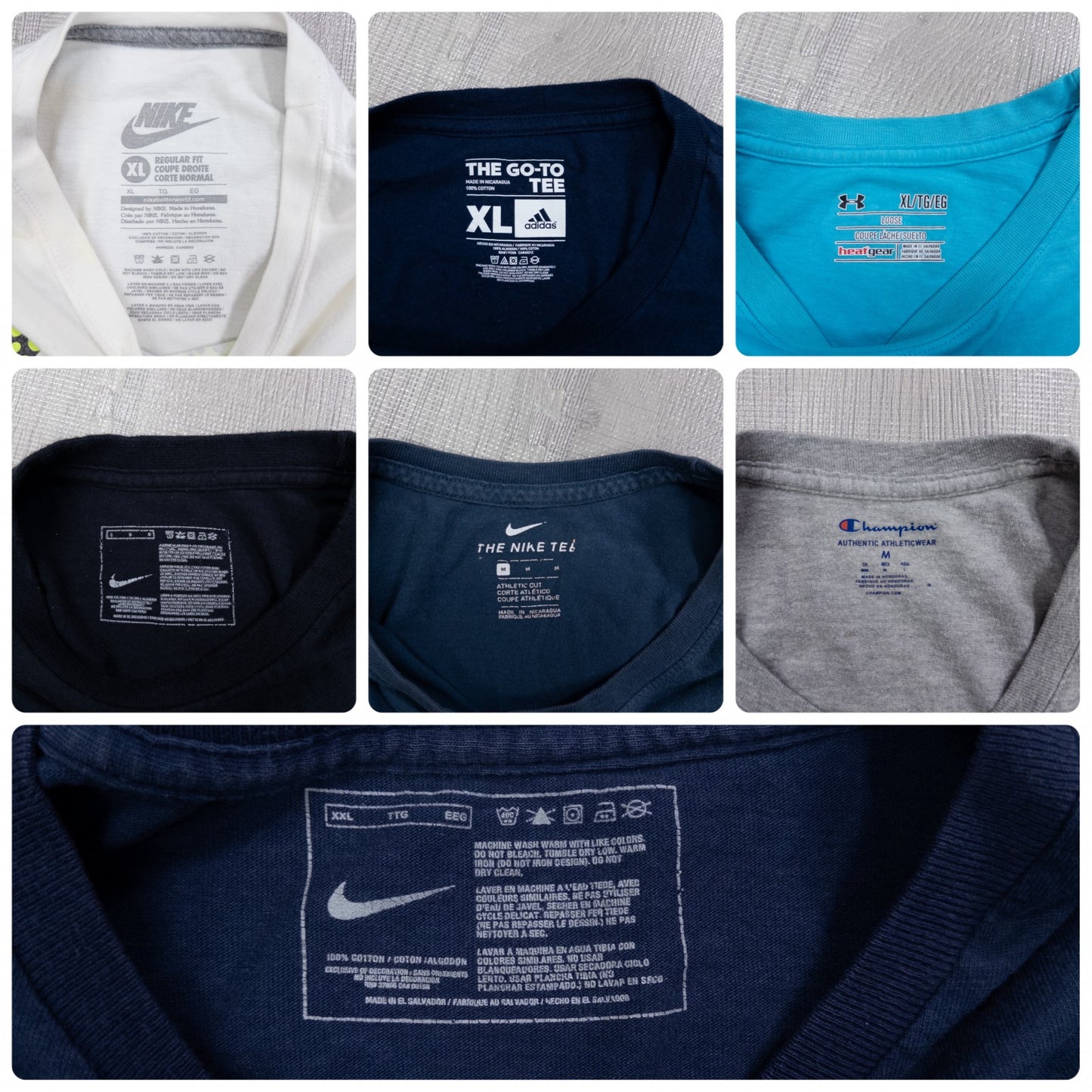 Used Clothing Wholesaler: Bulk Sale of Washed Short Sleeve T-Shirts (30-Count, Mixed Sports Brands) (S-XXXL) Champion, Nike, etc.