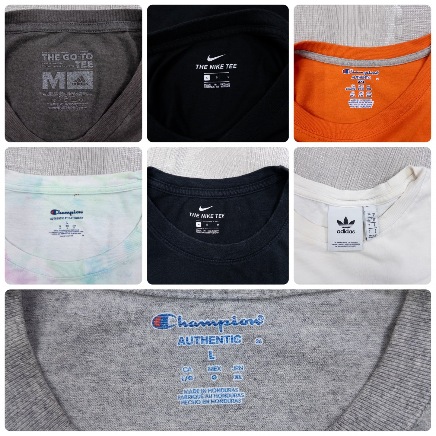 Used Clothing Wholesaler: Bulk Sale of Washed Short Sleeve T-Shirts (30-Count, Mixed Sports Brands) (S-XXXL) Champion, Nike, etc.
