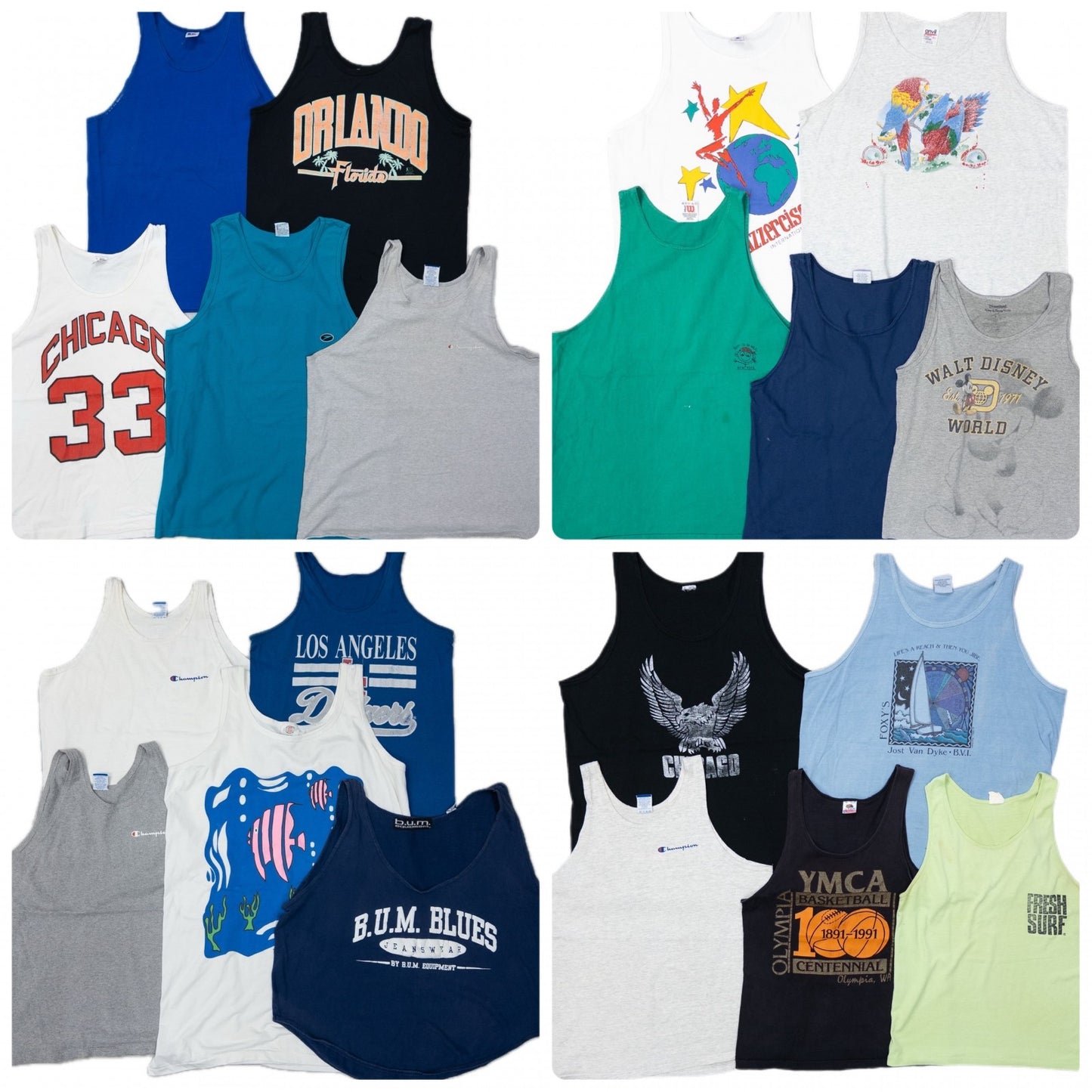 Used clothing wholesale, bulk sale, washed, 20-piece set of 90s mixed-brand tank tops (S-XXXL) from Champion, Russell, etc.