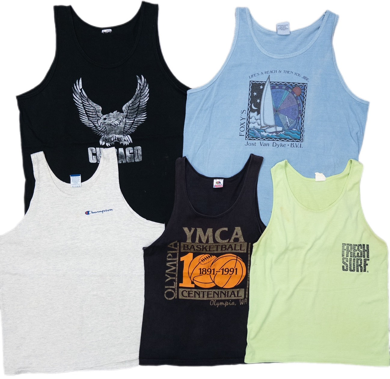 Used clothing wholesale, bulk sale, washed, 20-piece set of 90s mixed-brand tank tops (S-XXXL) from Champion, Russell, etc.