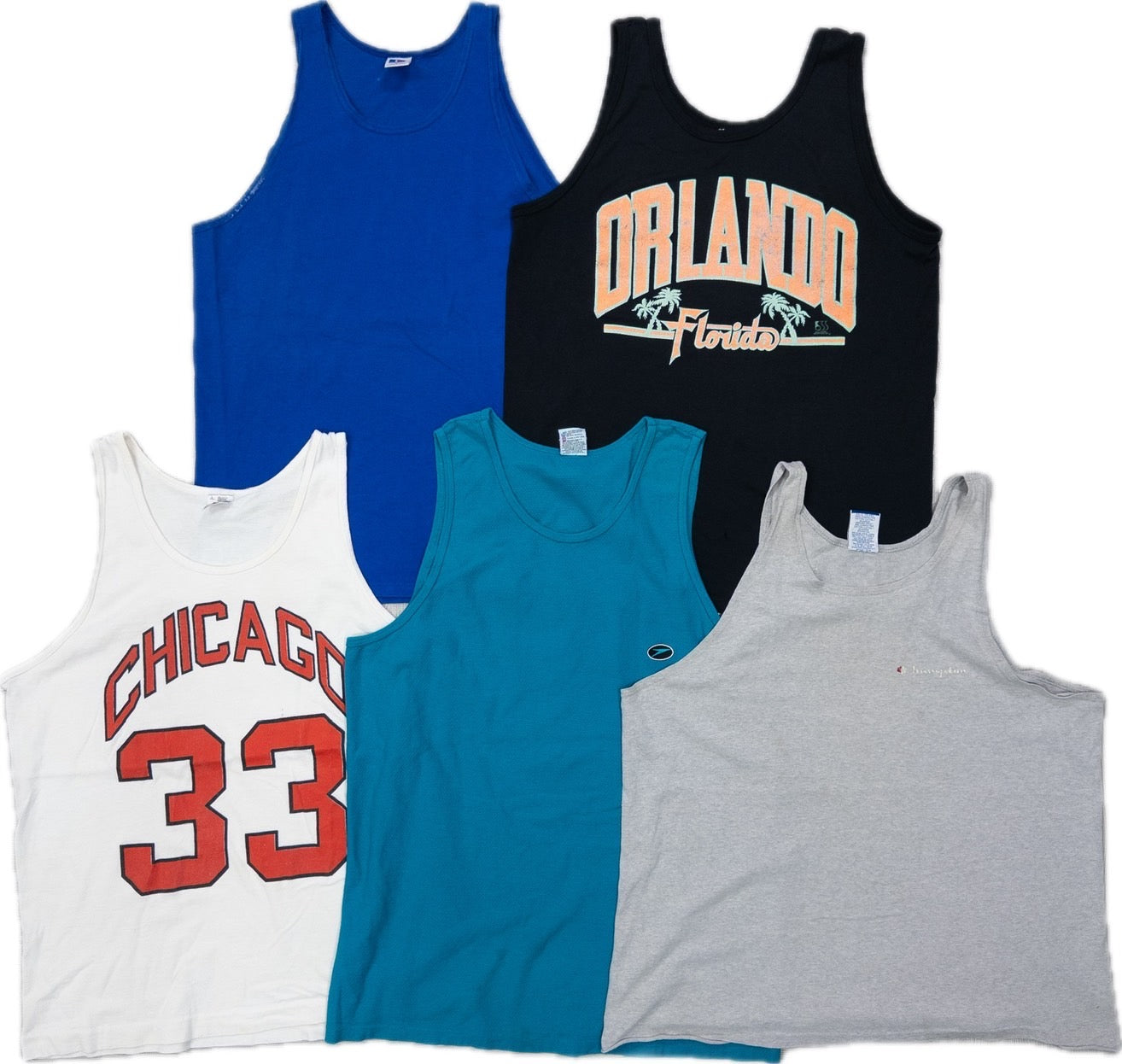 Used clothing wholesale, bulk sale, washed, 20-piece set of 90s mixed-brand tank tops (S-XXXL) from Champion, Russell, etc.