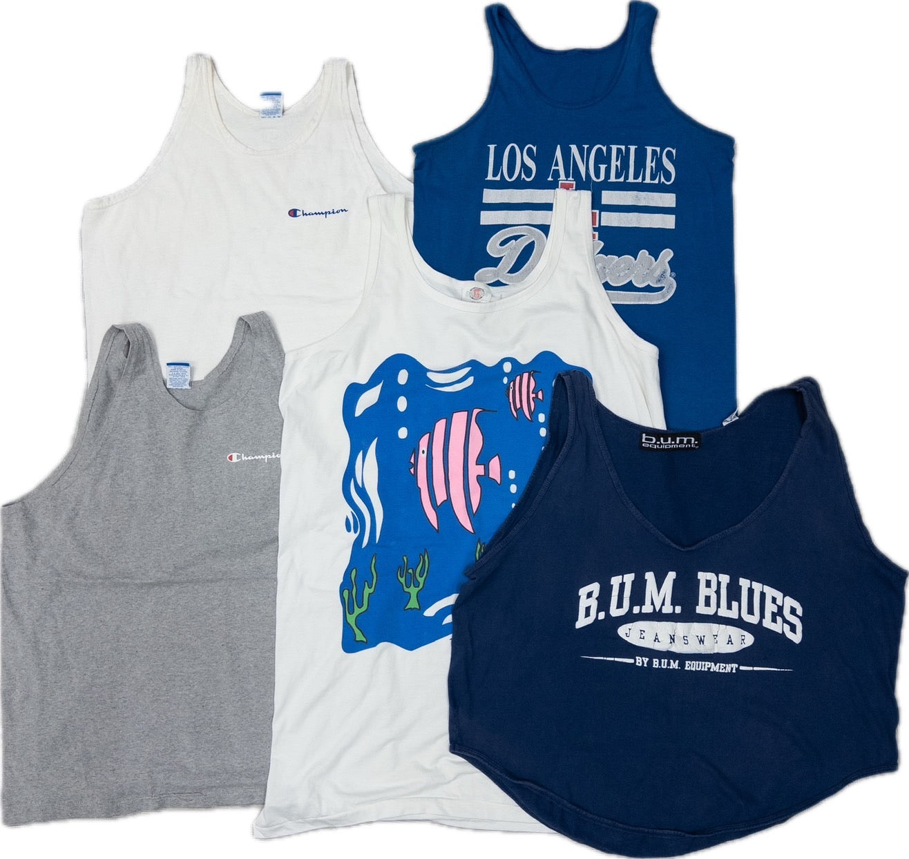 Used clothing wholesale, bulk sale, washed, 20-piece set of 90s mixed-brand tank tops (S-XXXL) from Champion, Russell, etc.