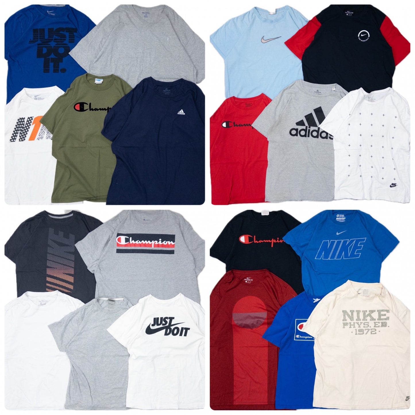 Used Clothing Wholesale: Bulk Sale of Washed Short Sleeve T-Shirts (20-Count, Mixed Sports Brands) (S-XXL) Nike, Adidas, Champion, etc.