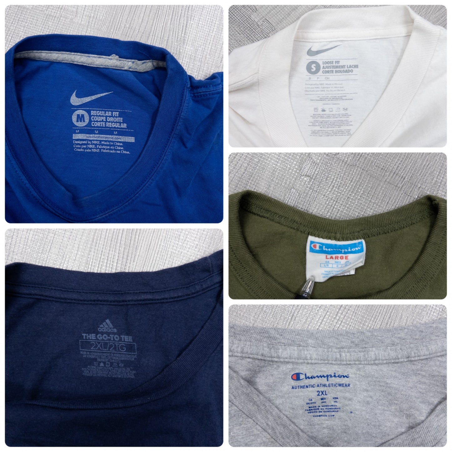 Used Clothing Wholesale: Bulk Sale of Washed Short Sleeve T-Shirts (20-Count, Mixed Sports Brands) (S-XXL) Nike, Adidas, Champion, etc.