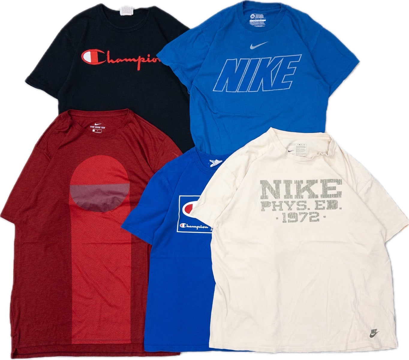 Used Clothing Wholesale: Bulk Sale of Washed Short Sleeve T-Shirts (20-Count, Mixed Sports Brands) (S-XXL) Nike, Adidas, Champion, etc.