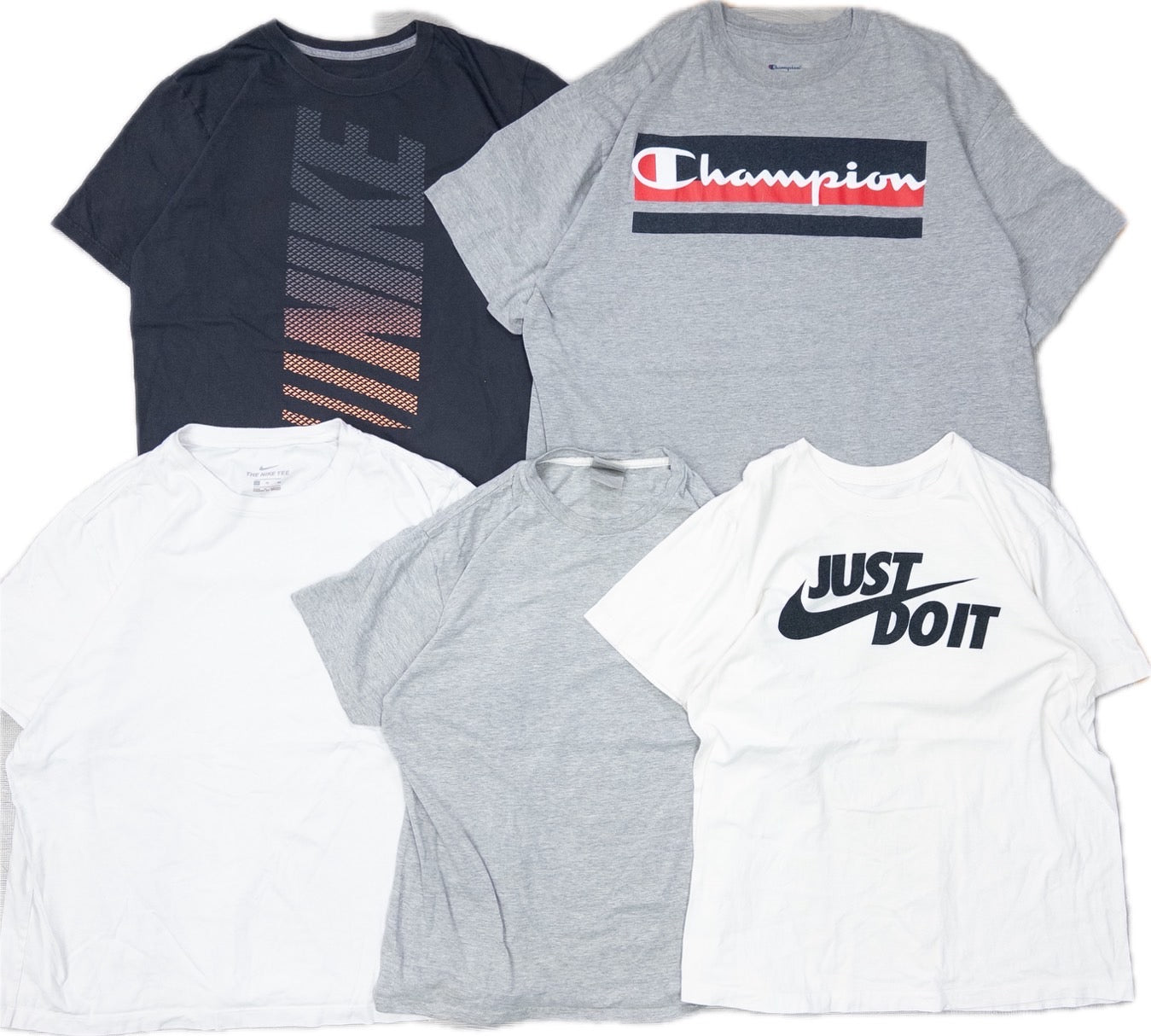 Used Clothing Wholesale: Bulk Sale of Washed Short Sleeve T-Shirts (20-Count, Mixed Sports Brands) (S-XXL) Nike, Adidas, Champion, etc.