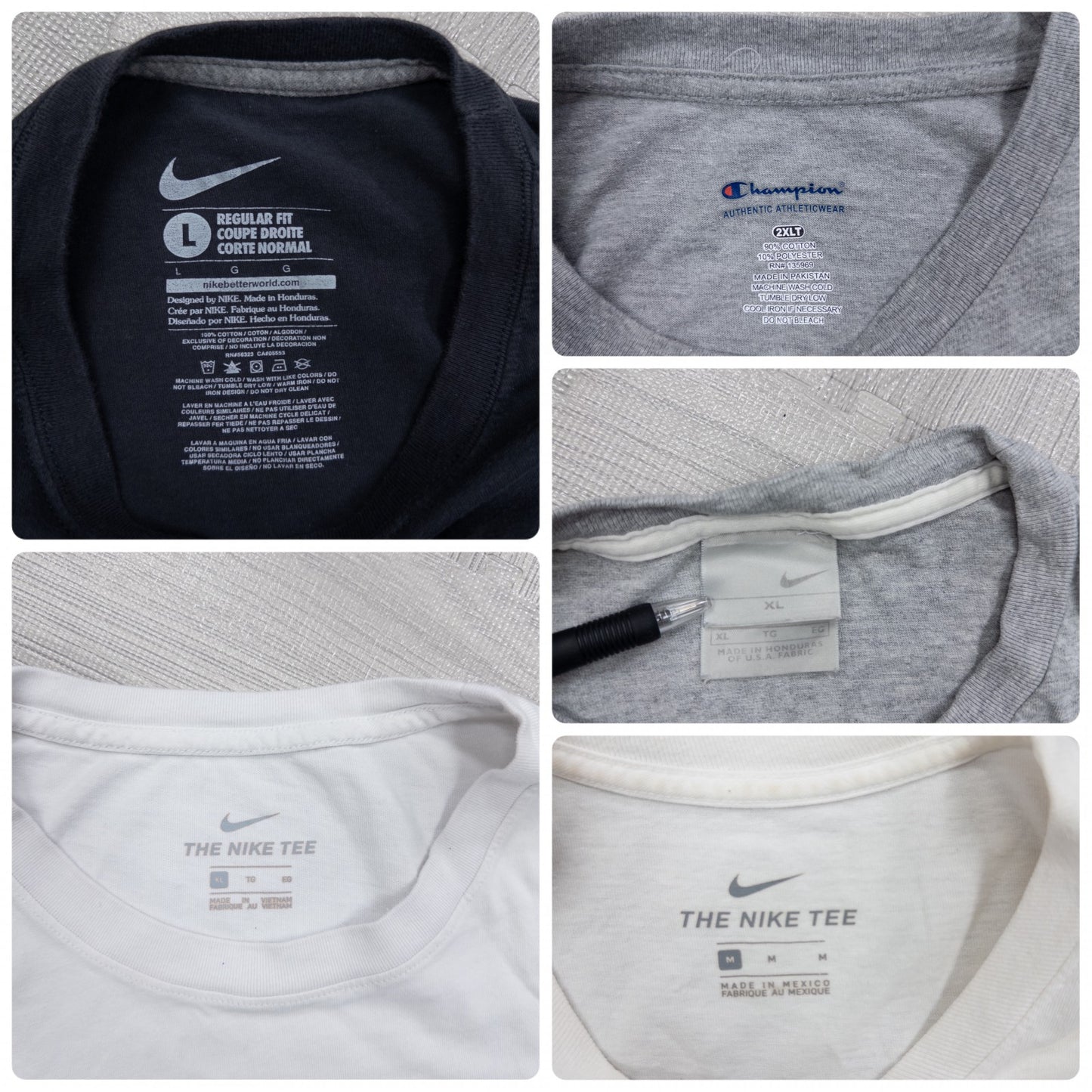 Used Clothing Wholesale: Bulk Sale of Washed Short Sleeve T-Shirts (20-Count, Mixed Sports Brands) (S-XXL) Nike, Adidas, Champion, etc.