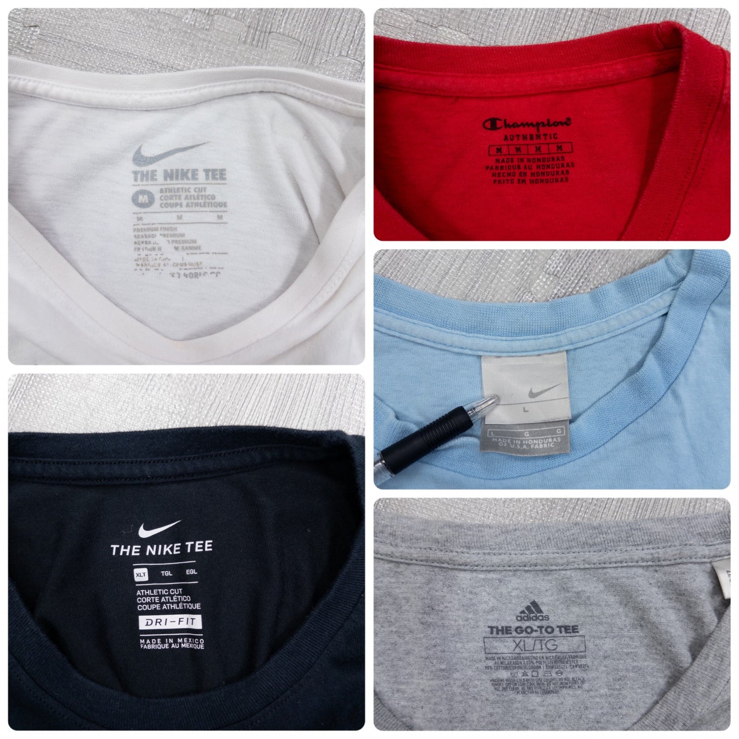Used Clothing Wholesale: Bulk Sale of Washed Short Sleeve T-Shirts (20-Count, Mixed Sports Brands) (S-XXL) Nike, Adidas, Champion, etc.