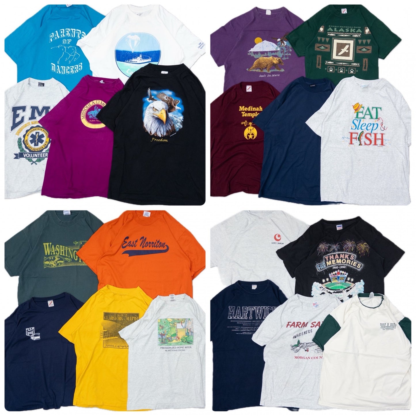 Used clothing wholesale bulk sale: Washed 90s single-stitch colored short-sleeve T-shirts, set of 20 (M-XXL)