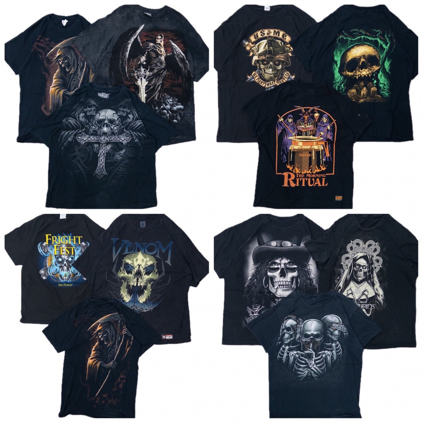 Used clothing wholesale bulk sale, washed skull print short sleeve t-shirts, 12-count (S-XXL)