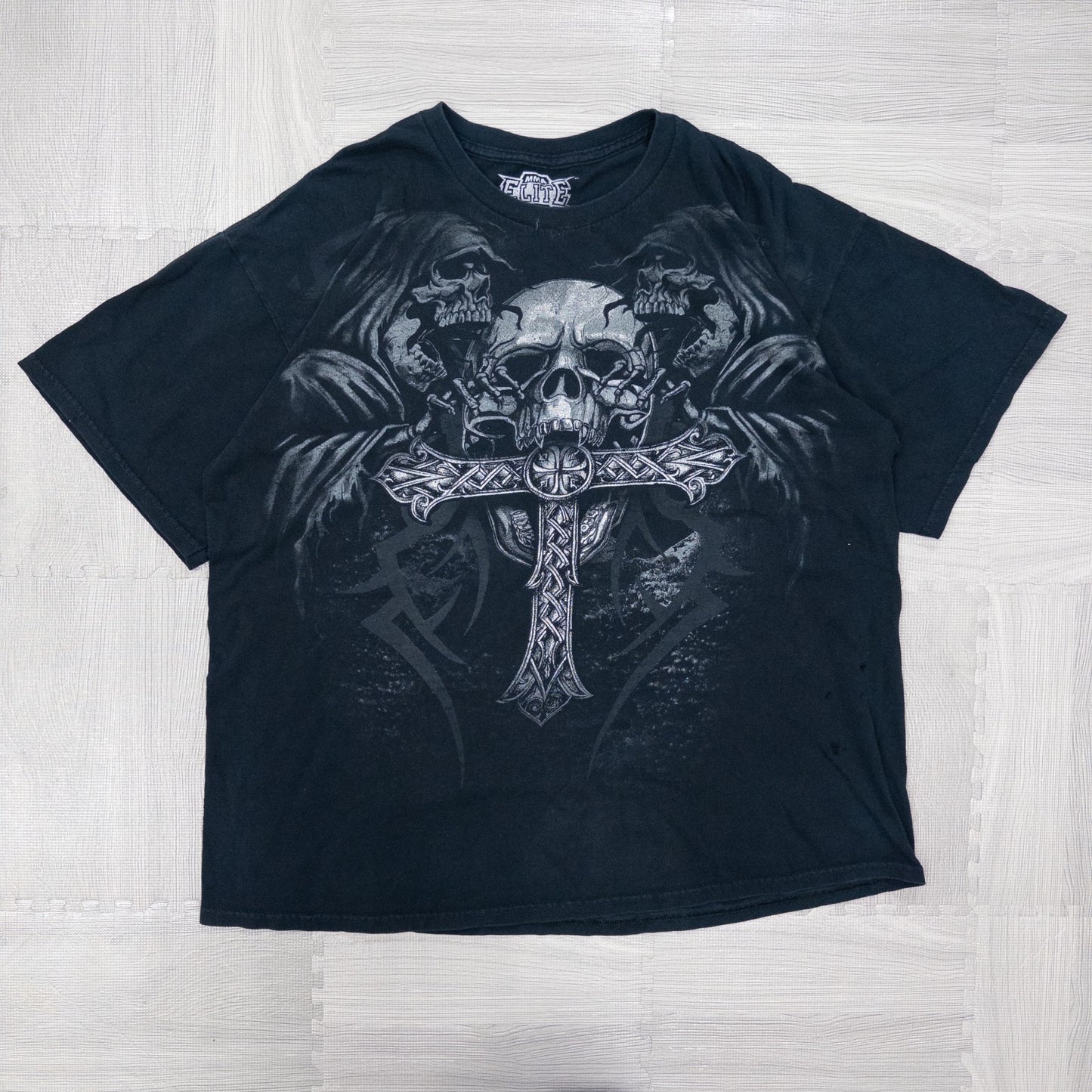 Used clothing wholesale bulk sale, washed skull print short sleeve t-shirts, 12-count (S-XXL)