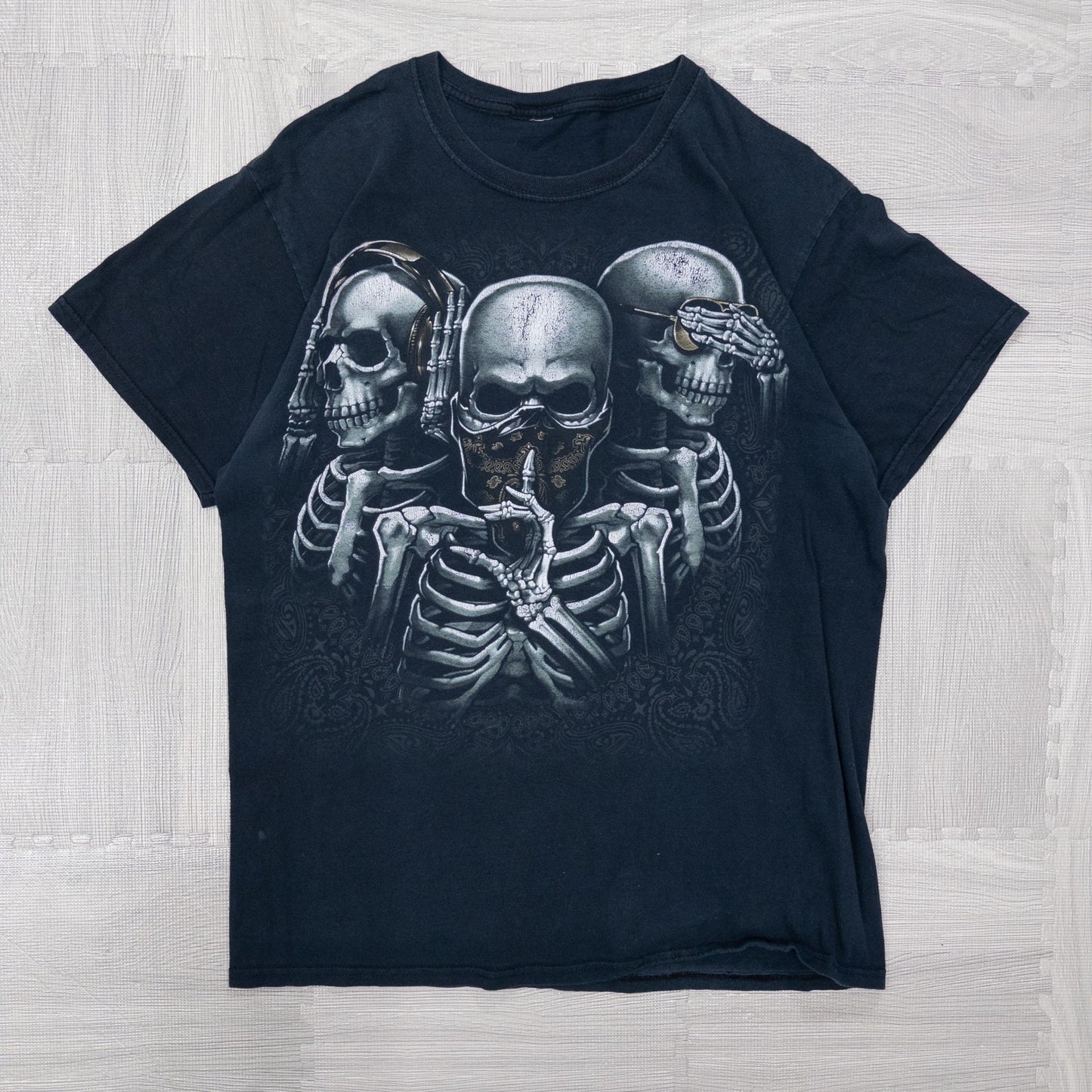 Used clothing wholesale bulk sale, washed skull print short sleeve t-shirts, 12-count (S-XXL)