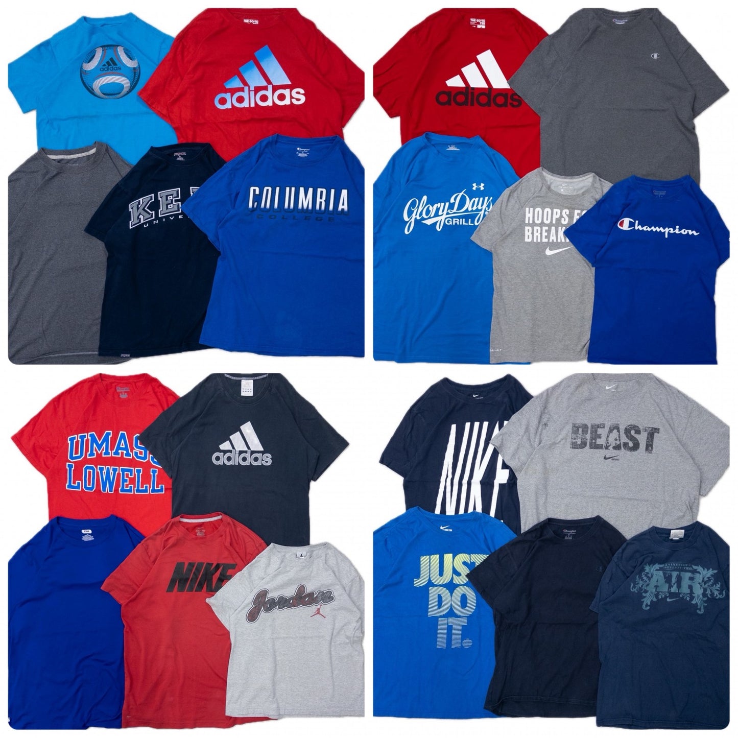 Used Clothing Wholesale: Bulk Sale of Washed Short Sleeve T-Shirts (20-Count, Mix of Sports Brands, Sizes S-XXL) from Nike, Champion, and More