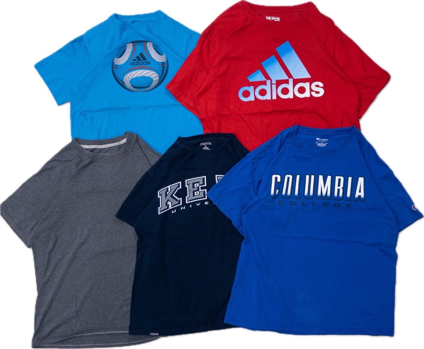 Used Clothing Wholesale: Bulk Sale of Washed Short Sleeve T-Shirts (20-Count, Mix of Sports Brands, Sizes S-XXL) from Nike, Champion, and More