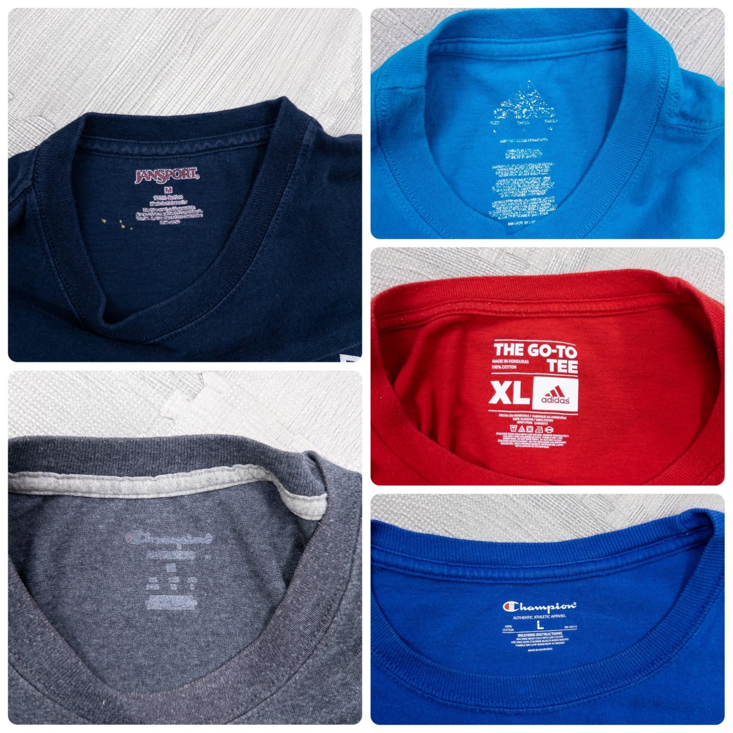 Used Clothing Wholesale: Bulk Sale of Washed Short Sleeve T-Shirts (20-Count, Mix of Sports Brands, Sizes S-XXL) from Nike, Champion, and More