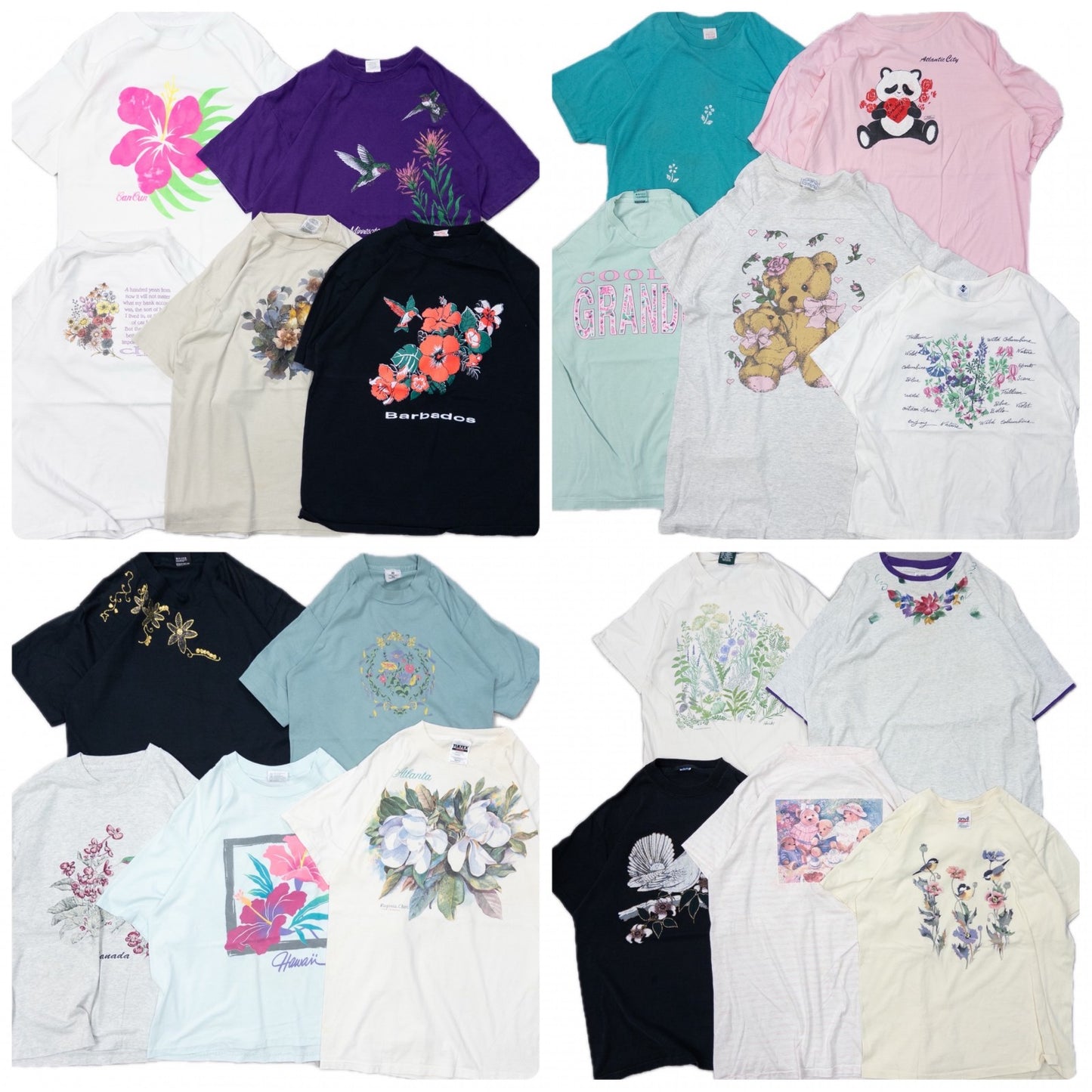 Wholesale Used Clothing, Bulk Sale, Washed, 90s-Present, Cute Women's Short Sleeve T-Shirts, Set of 20 (S-XXL)