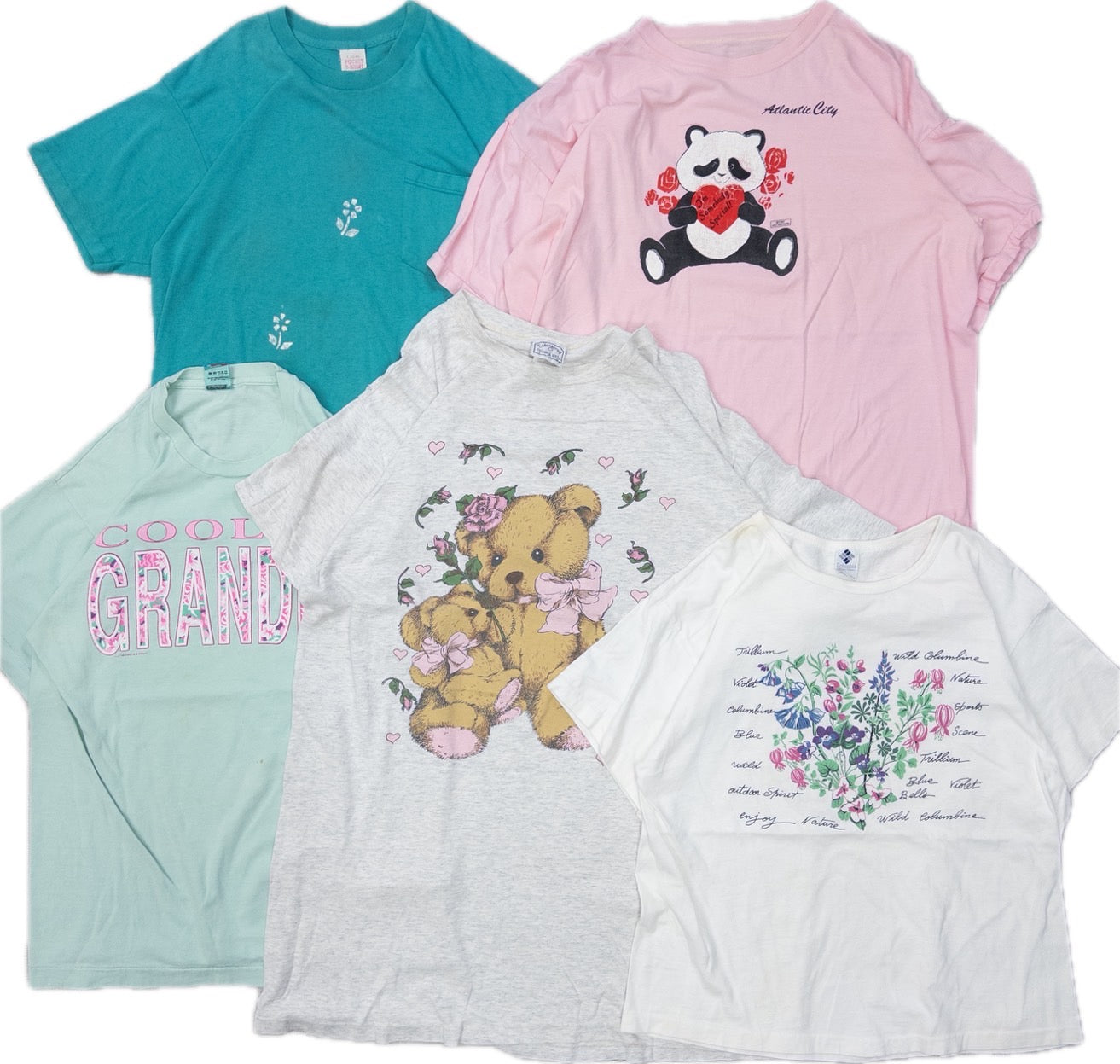 Wholesale Used Clothing, Bulk Sale, Washed, 90s-Present, Cute Women's Short Sleeve T-Shirts, Set of 20 (S-XXL)