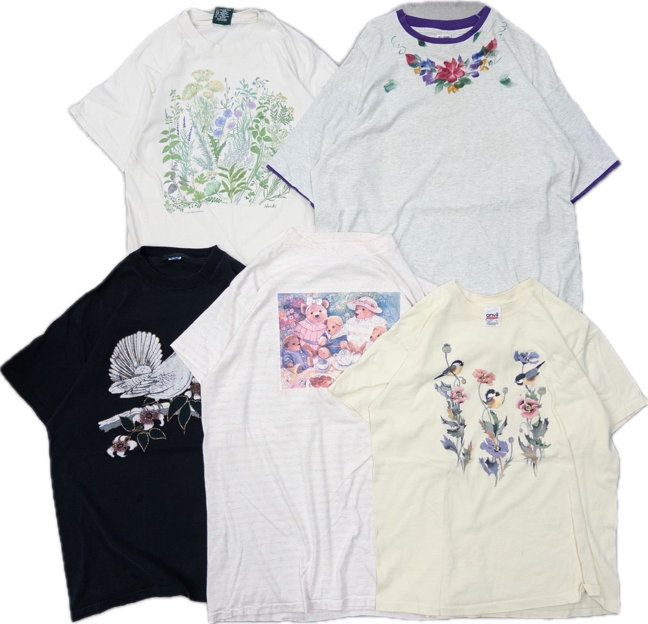 Wholesale Used Clothing, Bulk Sale, Washed, 90s-Present, Cute Women's Short Sleeve T-Shirts, Set of 20 (S-XXL)