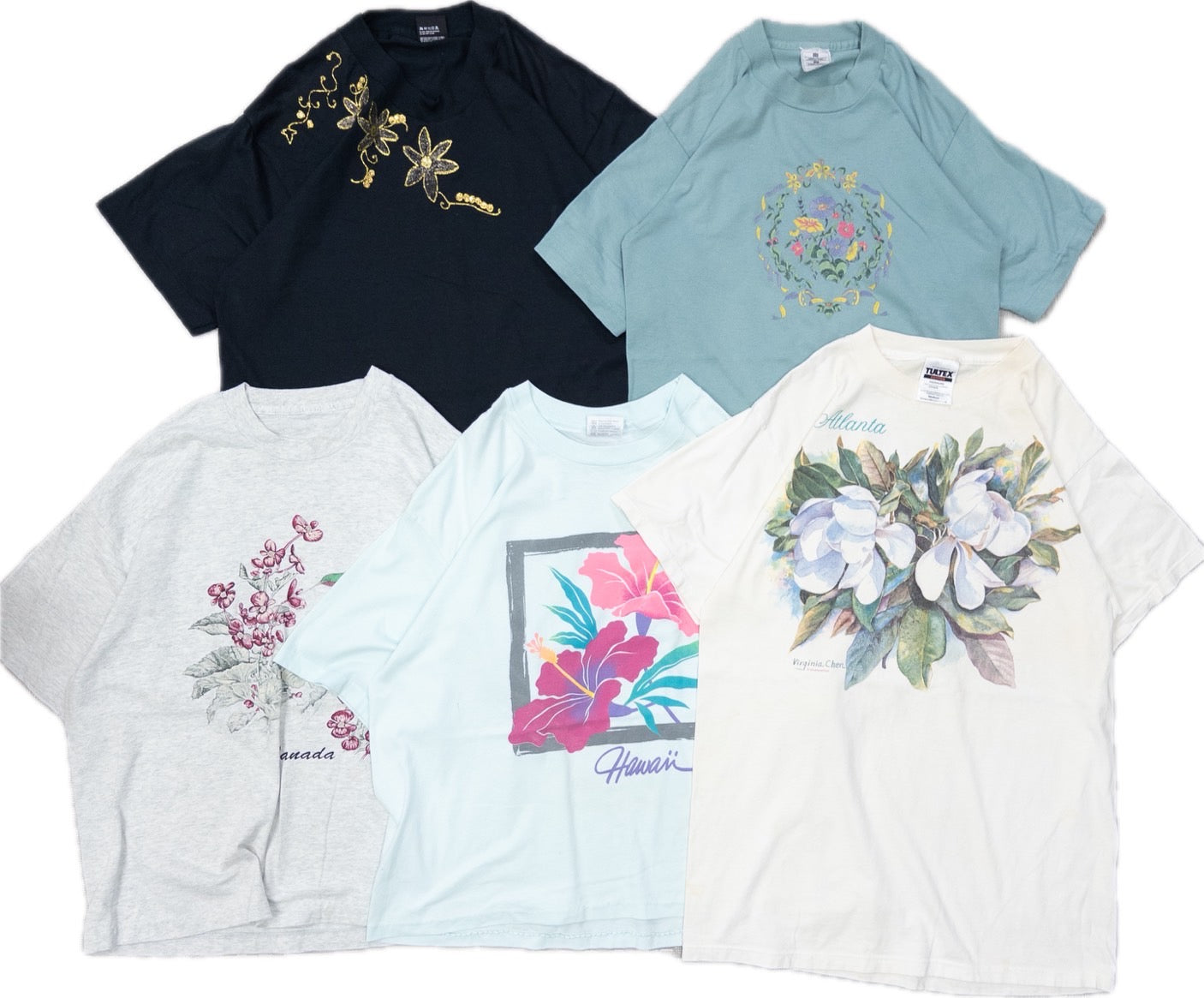 Wholesale Used Clothing, Bulk Sale, Washed, 90s-Present, Cute Women's Short Sleeve T-Shirts, Set of 20 (S-XXL)
