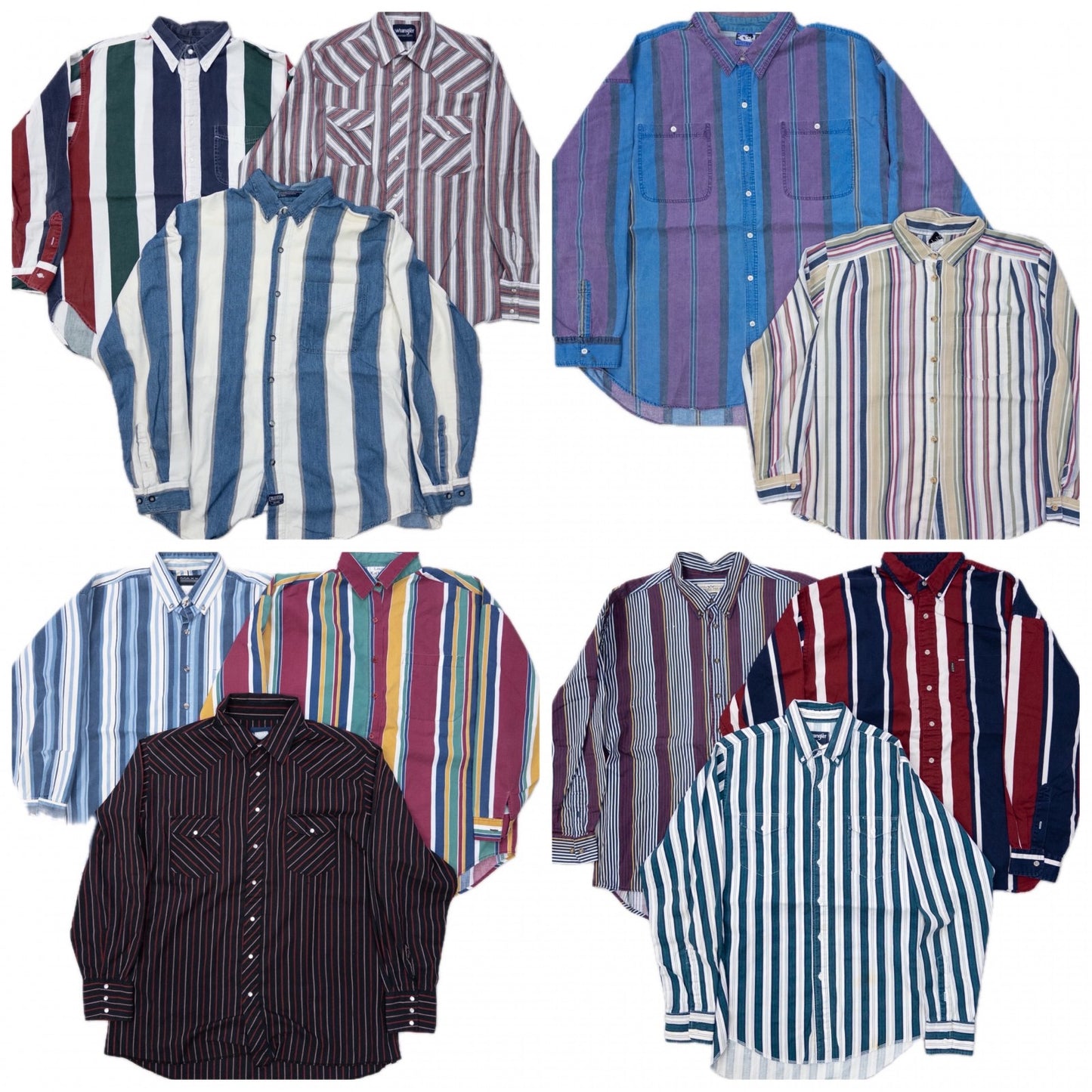 Used clothing wholesale, bulk sale, washed, mixed-brand striped shirts, 11-piece set (M-XXXL), Izod, Wrangler, etc.