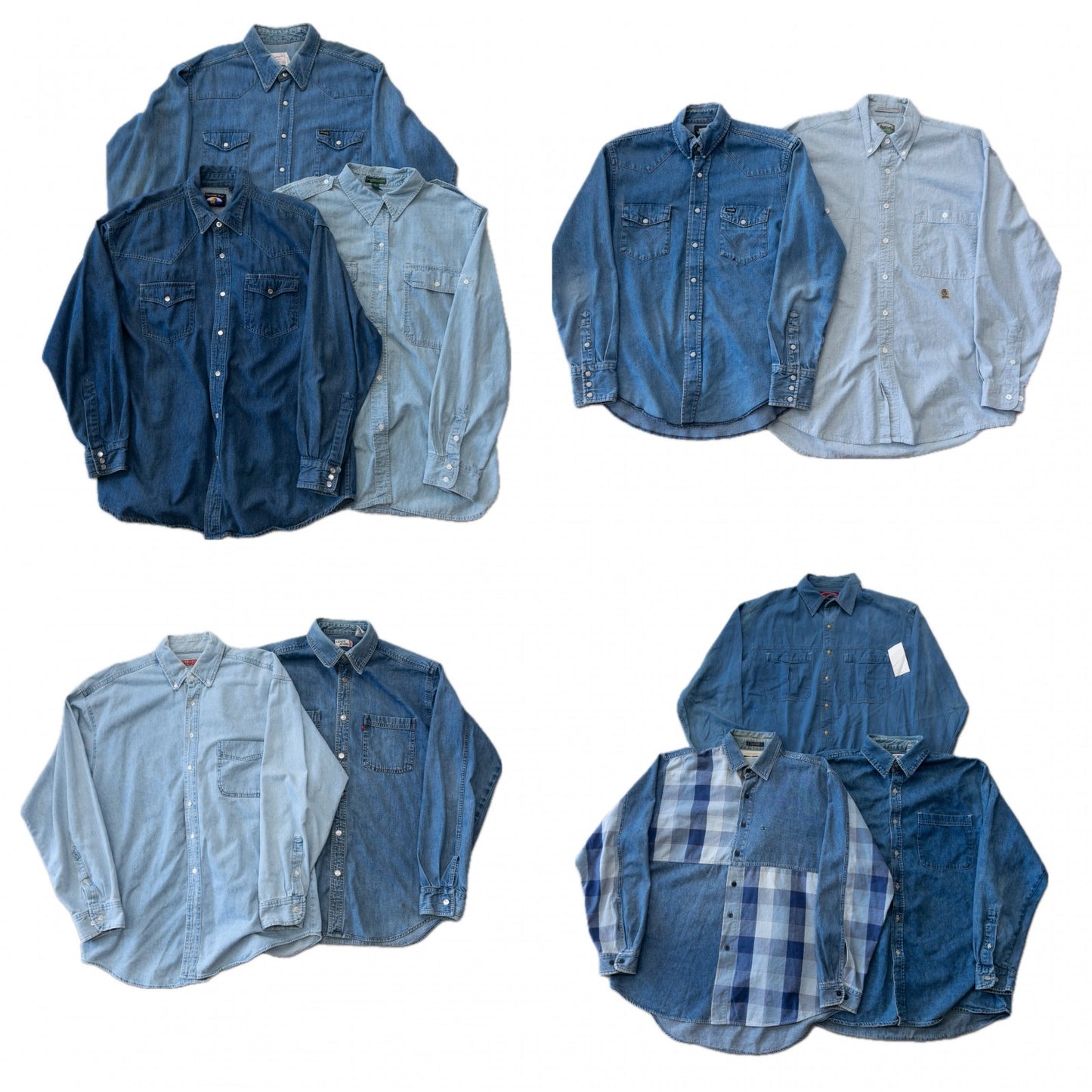 Used clothing wholesale bulk sale, washed, mixed-brand denim shirts, 10-pack (M-XL), including Levi's, Marlboro, etc.