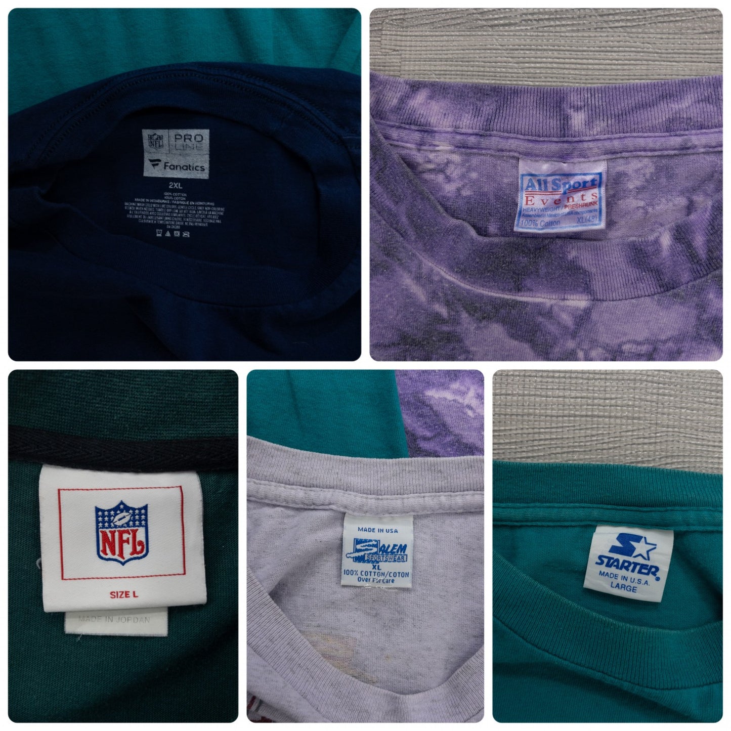 Used Clothing Wholesale Bulk Sale: Washed US Official Sports Team T-Shirts (19-Count, Sizes S-XXL)