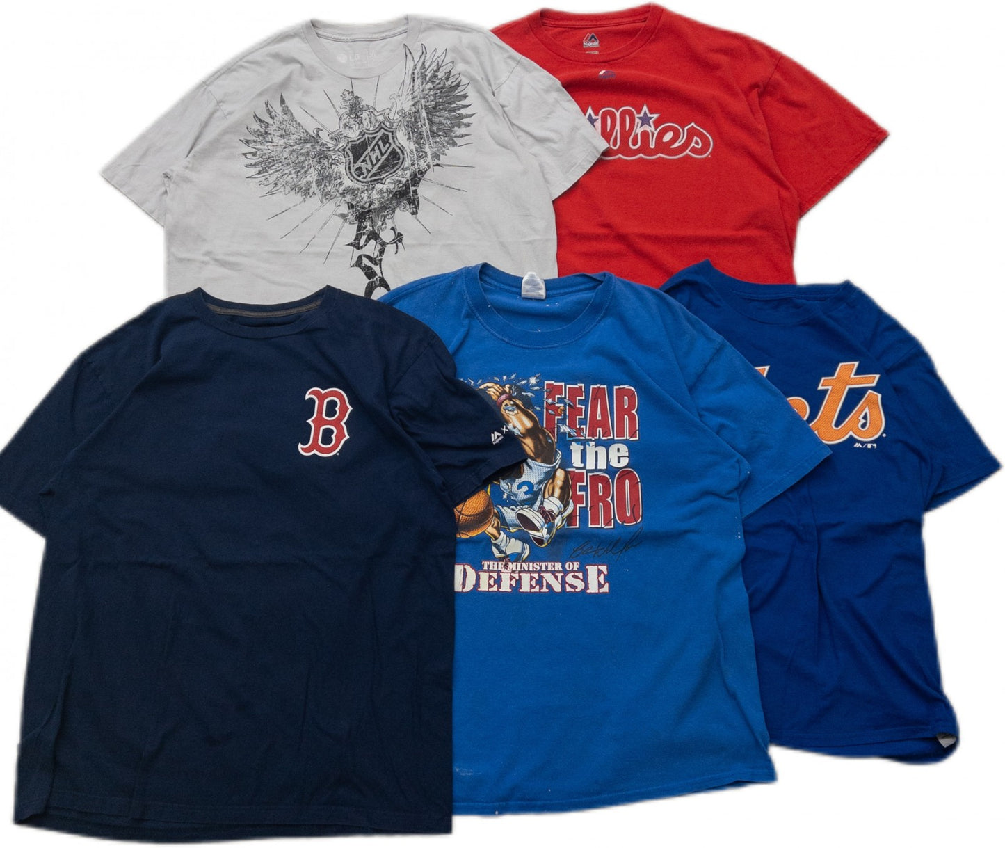 Used Clothing Wholesale Bulk Sale: Washed US Official Sports Team T-Shirts (19-Count, Sizes S-XXL)