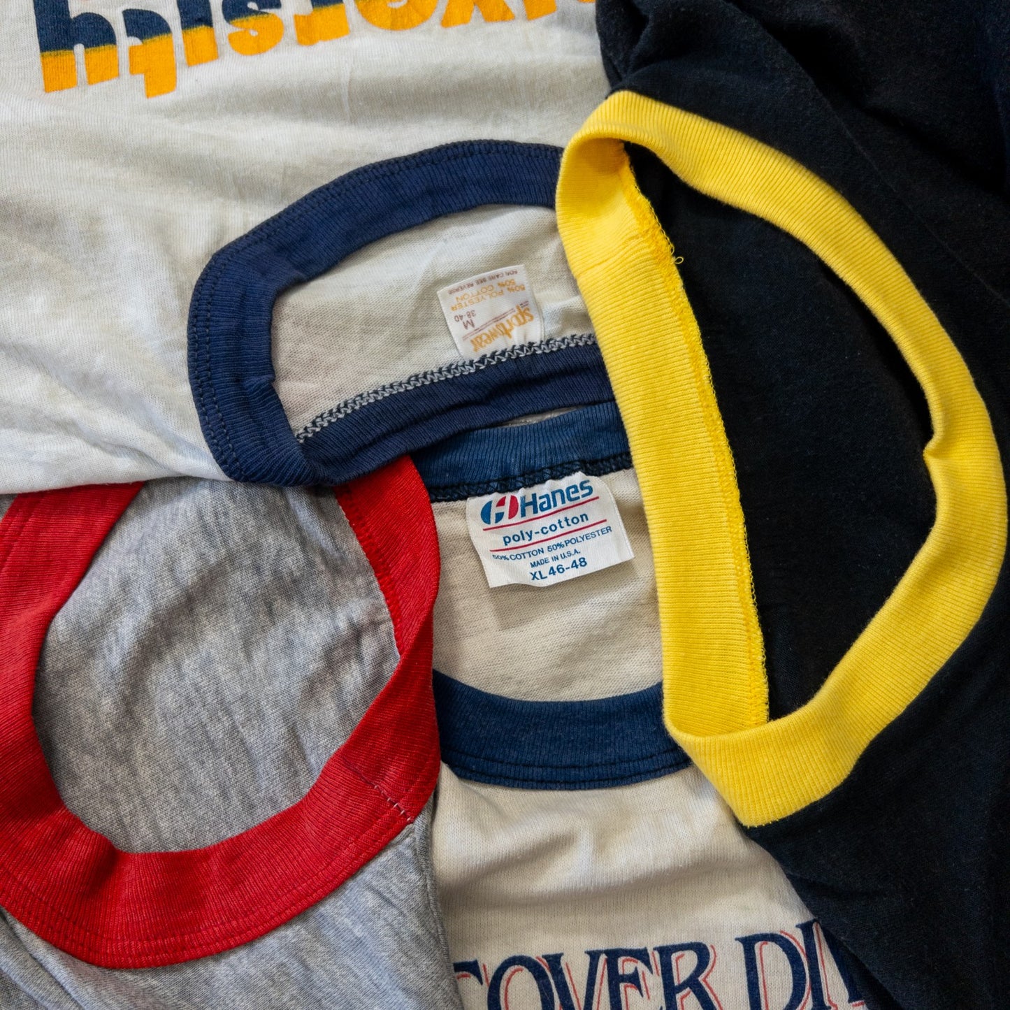 Used clothing wholesale bulk sale: Washed vintage Ringer T-shirts, 14-piece set (S-XL)