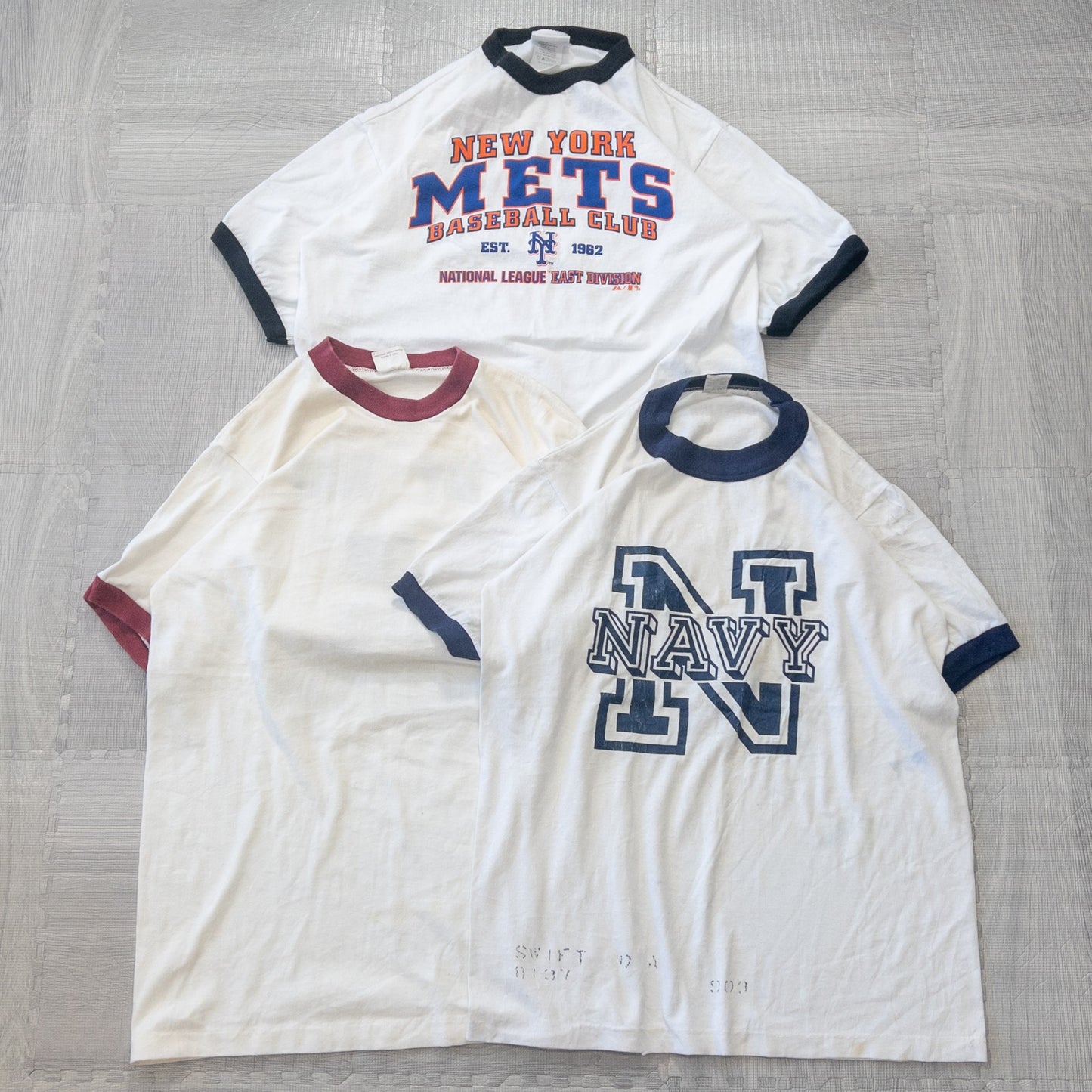 Used clothing wholesale bulk sale: Washed vintage Ringer T-shirts, 14-piece set (S-XL)