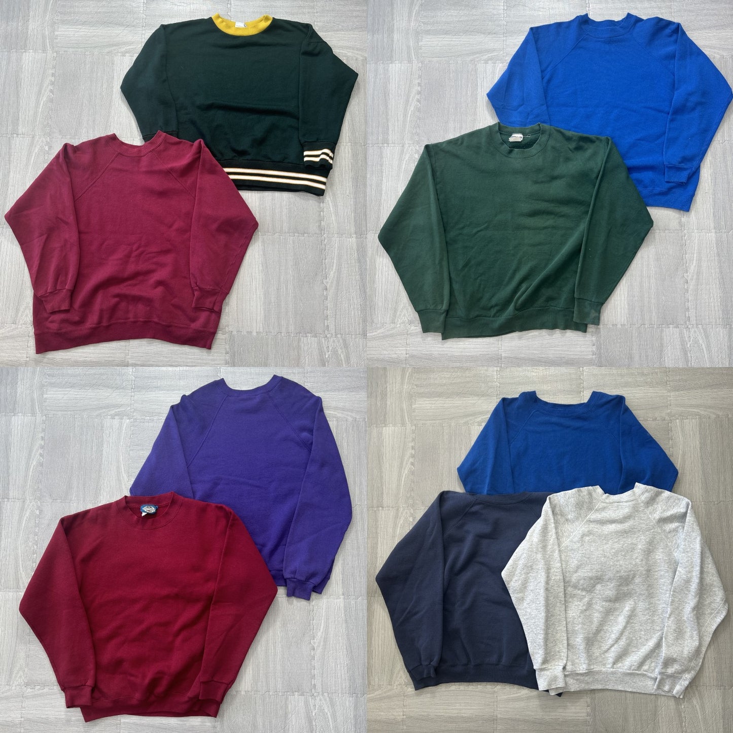 Wholesale Used Clothing, Bulk Sale, Washed 90s Solid Color Sweatshirts, Set of 9 (M-XL)