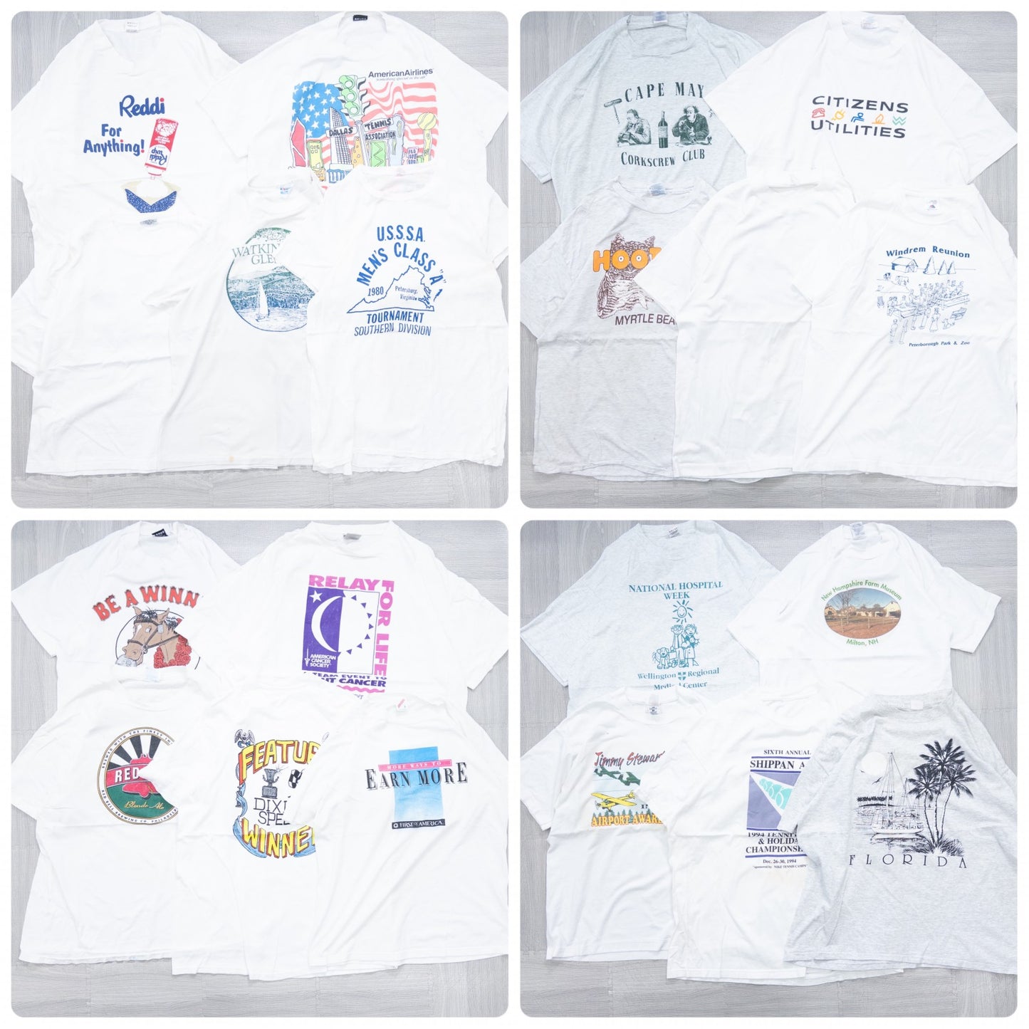 Used clothing wholesale bulk sale: Washed 90s stained white and gray T-shirts, set of 20 (L-XXL)