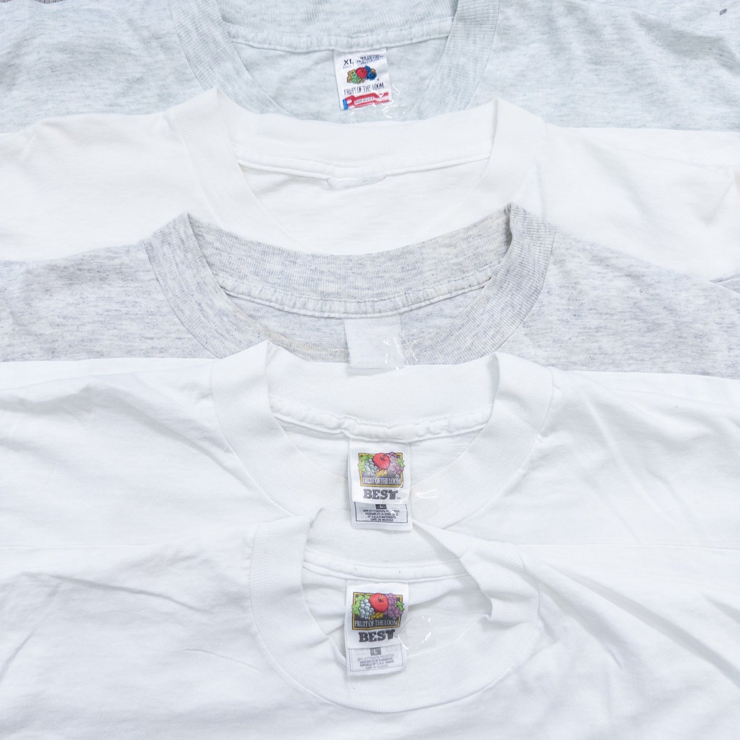 Used clothing wholesale bulk sale: Washed 90s stained white and gray T-shirts, set of 20 (L-XXL)