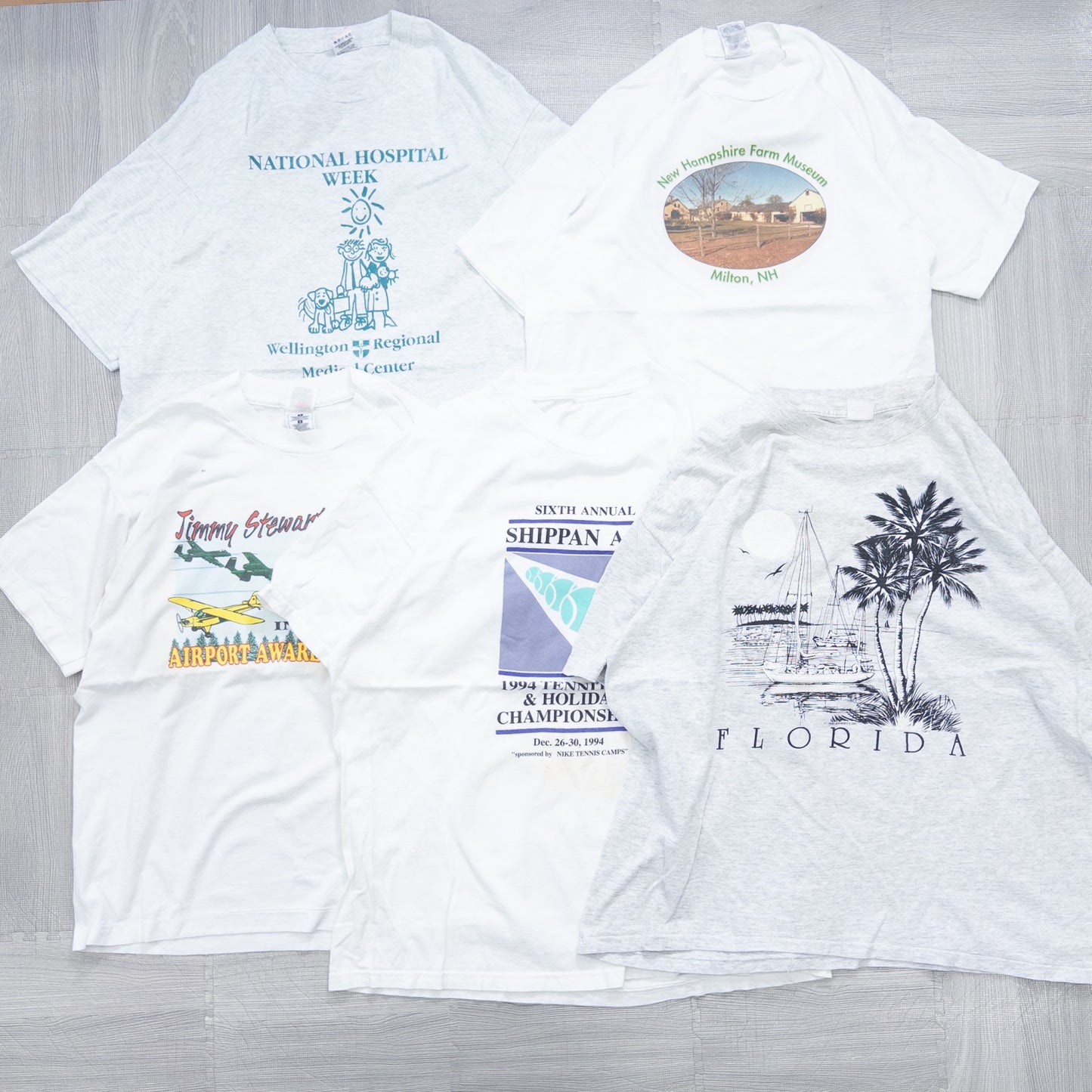 Used clothing wholesale bulk sale: Washed 90s stained white and gray T-shirts, set of 20 (L-XXL)