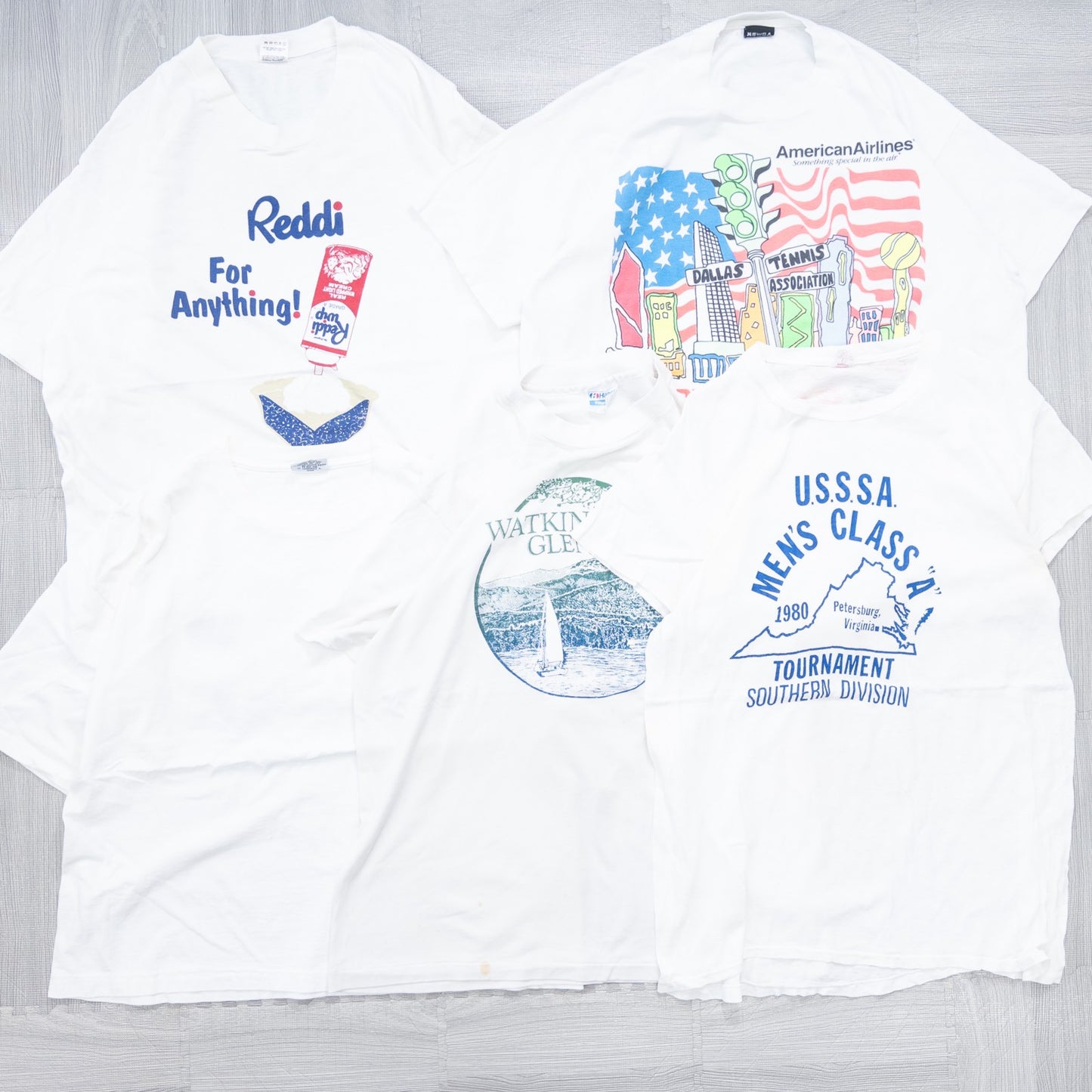 Used clothing wholesale bulk sale: Washed 90s stained white and gray T-shirts, set of 20 (L-XXL)