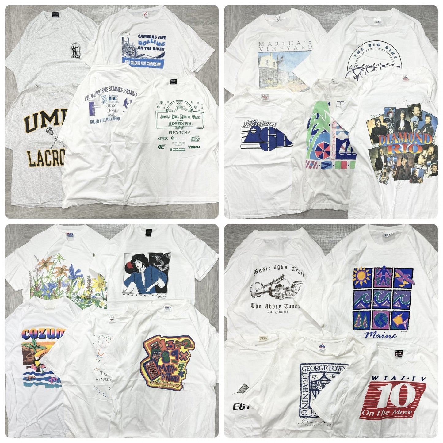 Wholesale Used Clothing, Bulk Sale, Washed 90s White and Gray T-Shirts, Set of 20 (M-XXL)