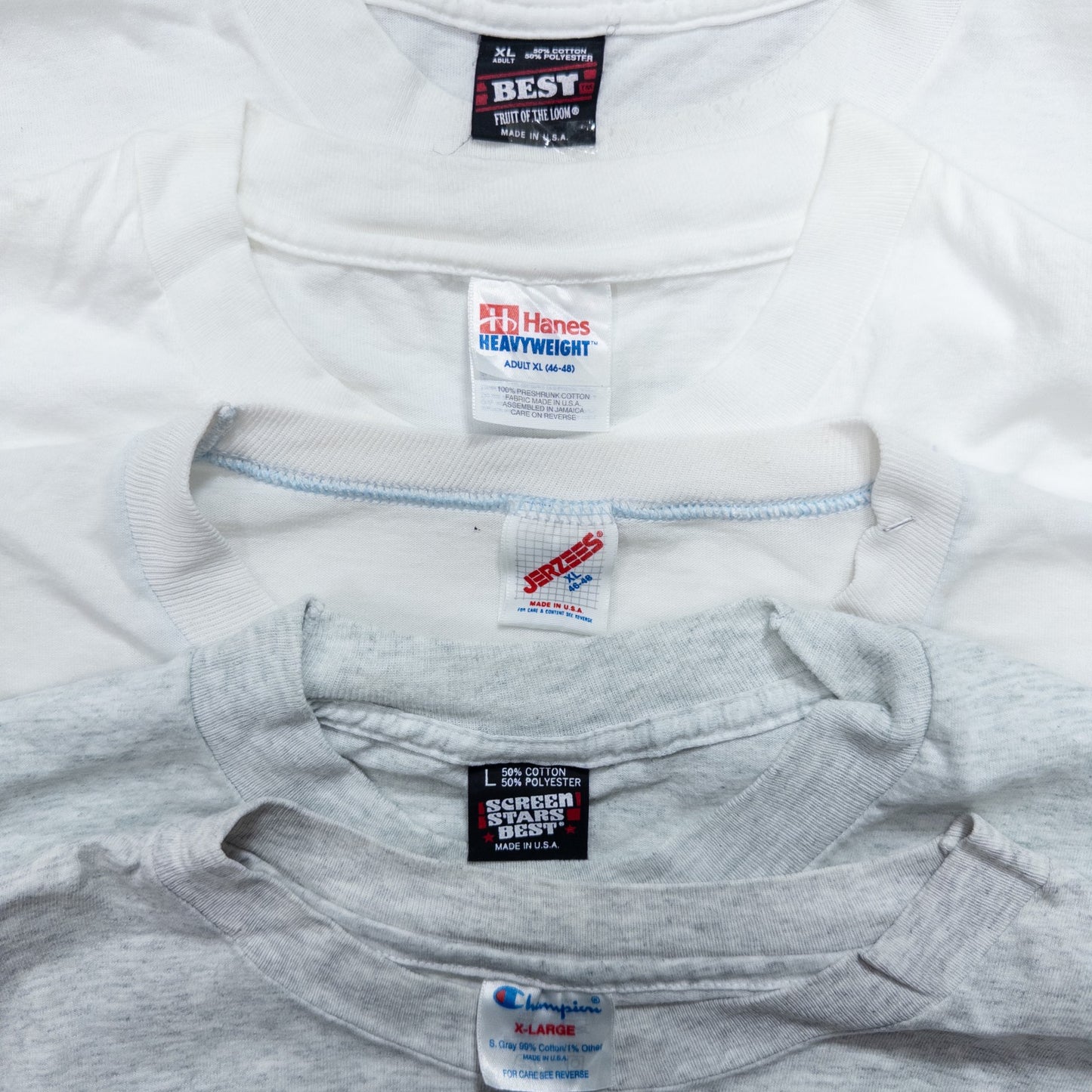 Wholesale Used Clothing, Bulk Sale, Washed 90s White and Gray T-Shirts, Set of 20 (M-XXL)