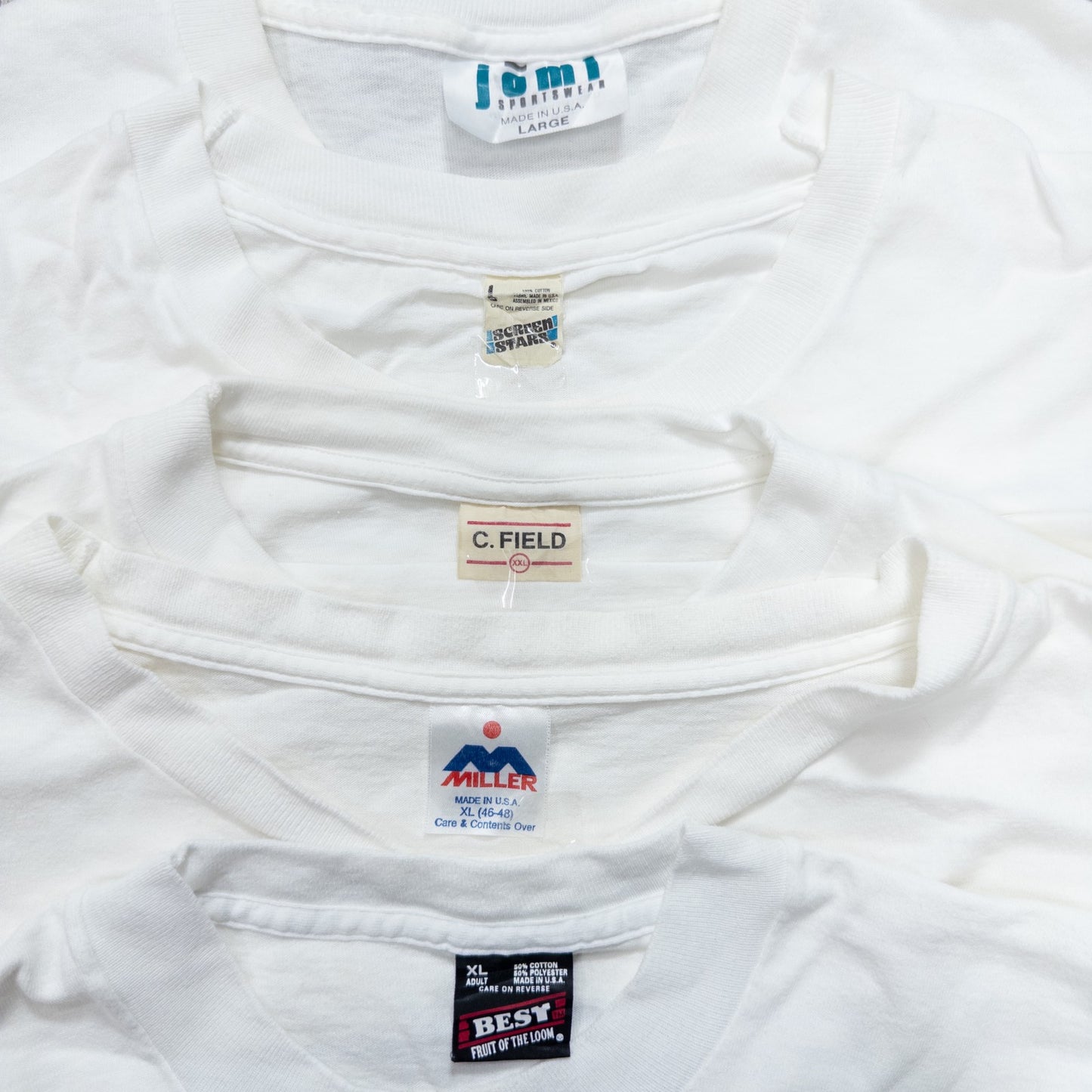 Wholesale Used Clothing, Bulk Sale, Washed 90s White and Gray T-Shirts, Set of 20 (M-XXL)