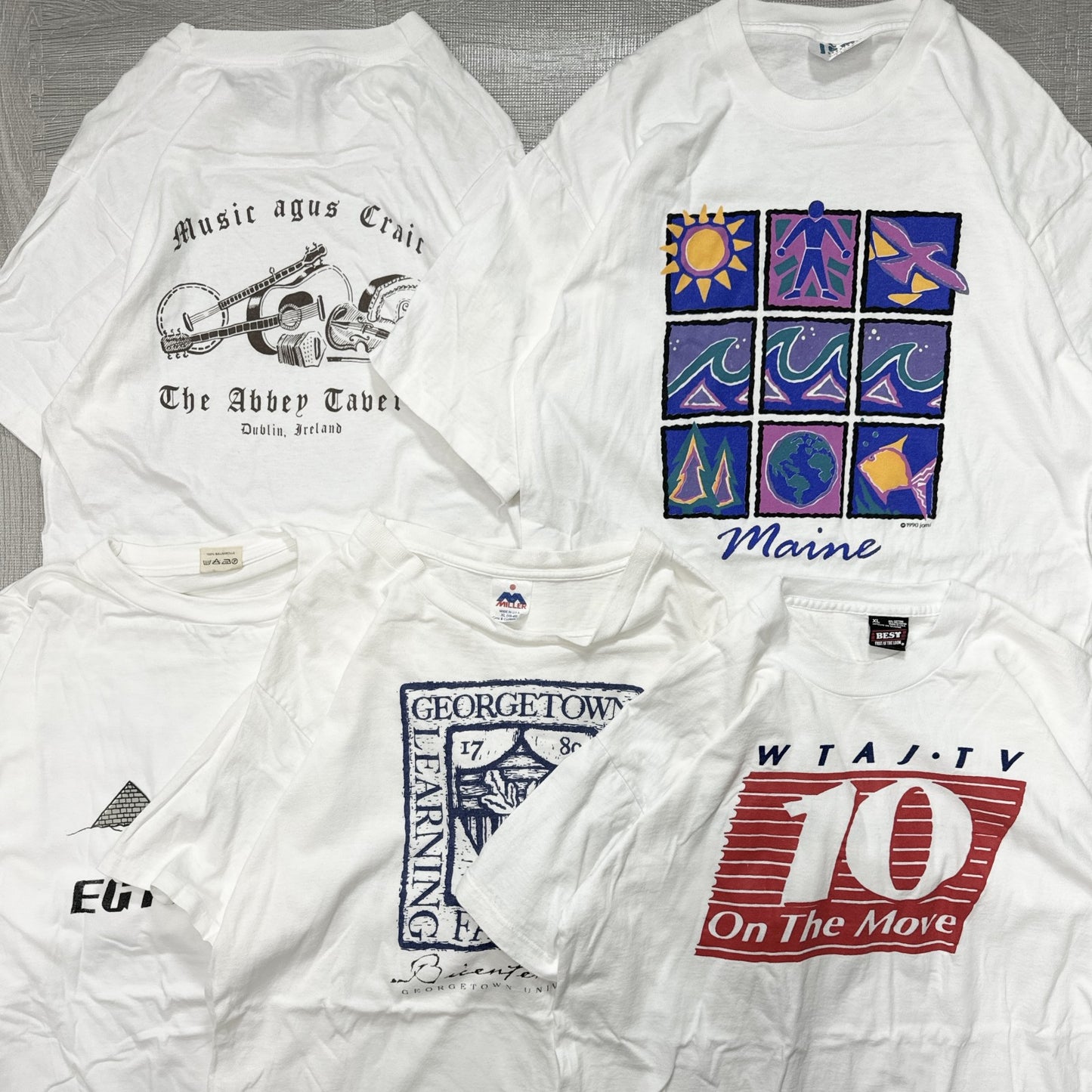 Wholesale Used Clothing, Bulk Sale, Washed 90s White and Gray T-Shirts, Set of 20 (M-XXL)
