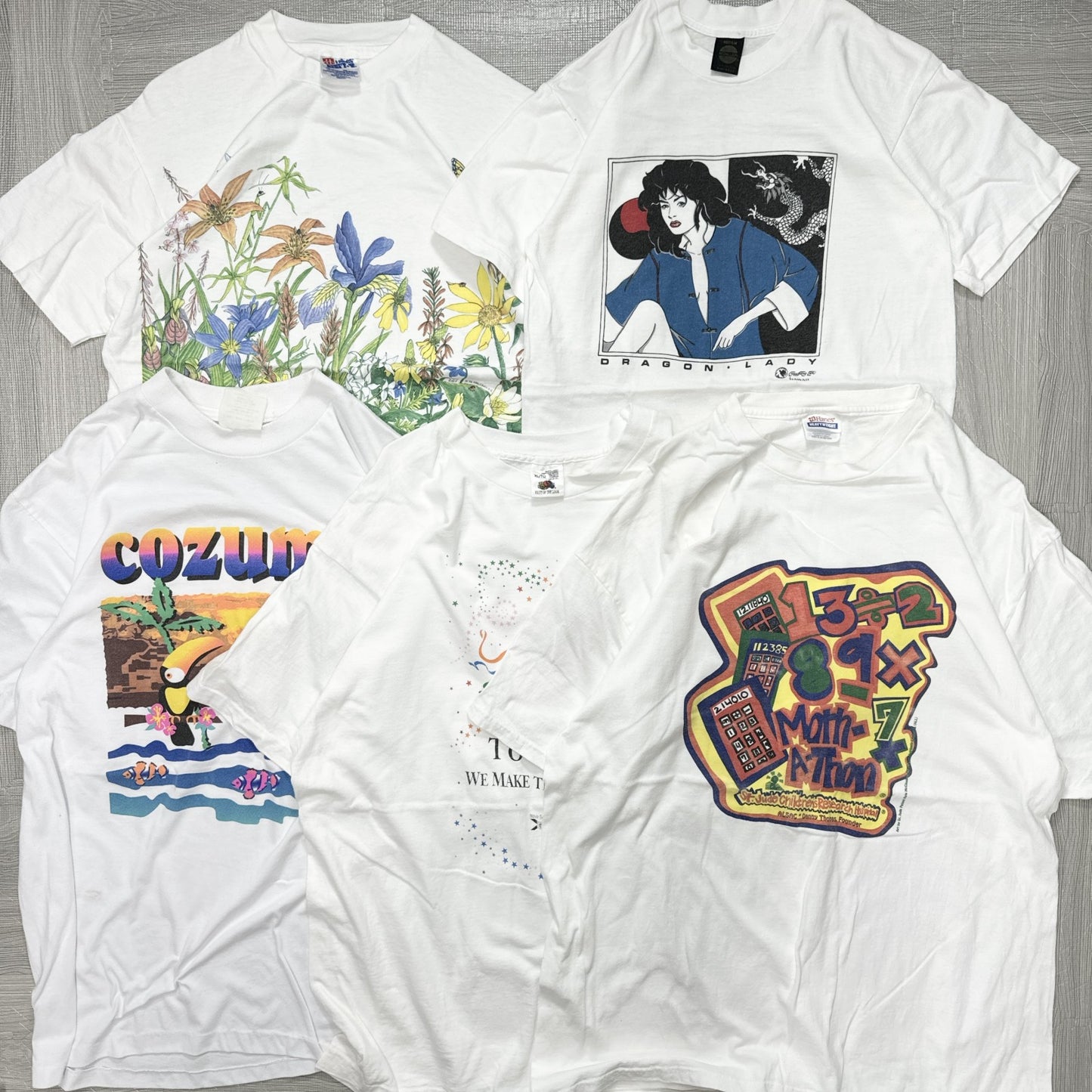 Wholesale Used Clothing, Bulk Sale, Washed 90s White and Gray T-Shirts, Set of 20 (M-XXL)